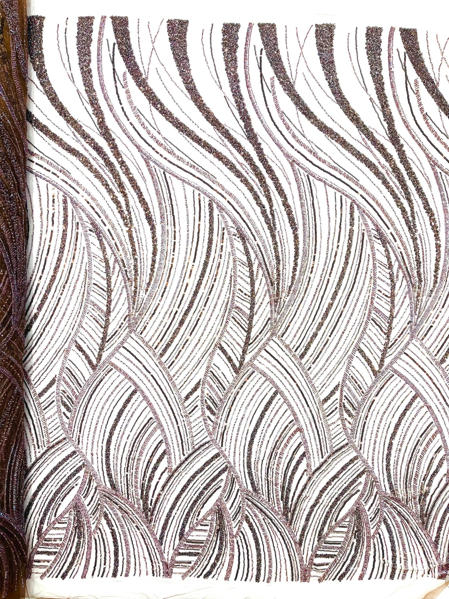 Luxury Feather Damask Beaded Lace Fabric| Prom| Wedding| By The Yard. - New Creations Fabric & Foam Inc