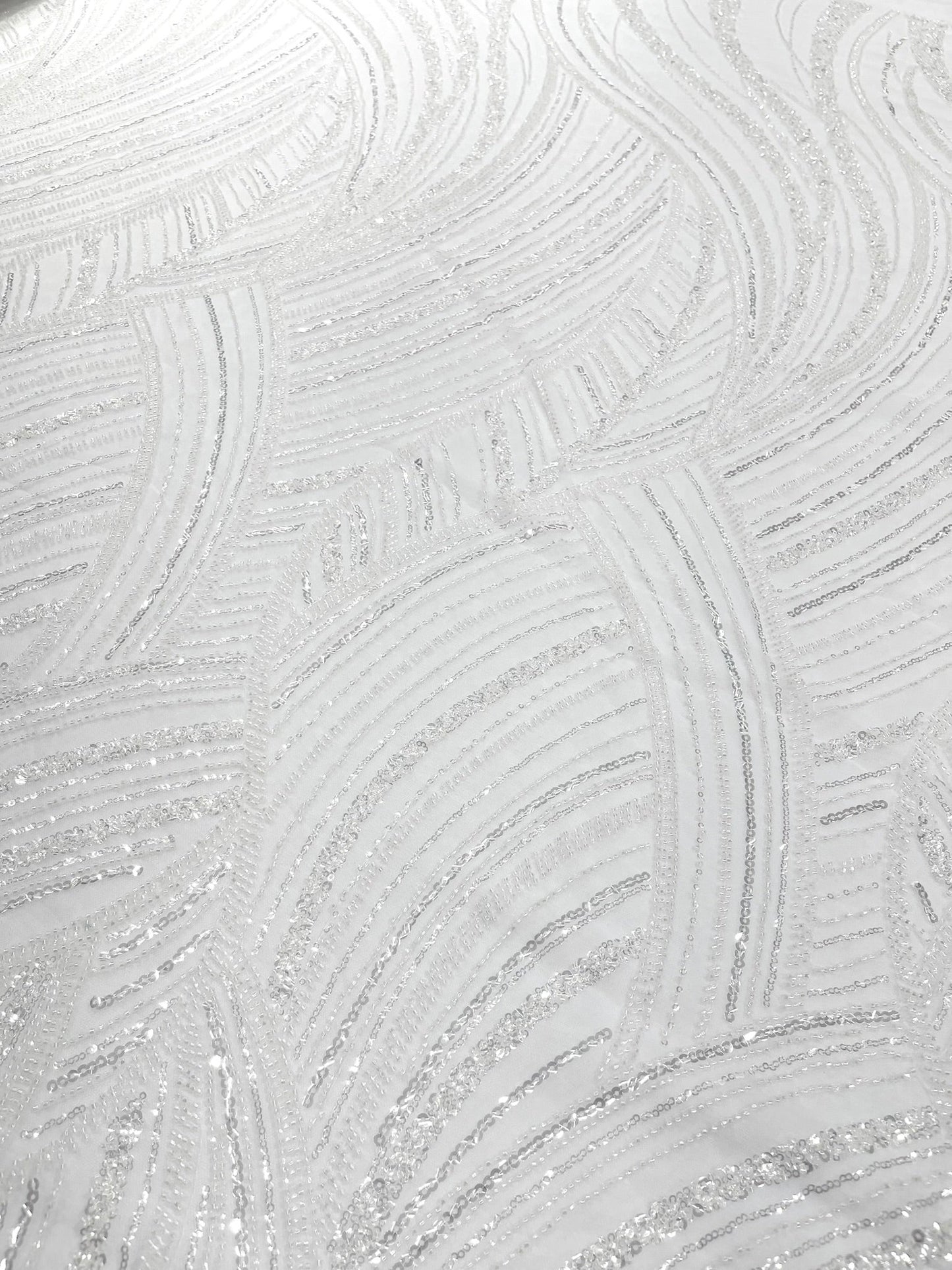 Luxury Feather Damask Beaded Lace Fabric| Prom| Wedding| By The Yard. - New Creations Fabric & Foam Inc