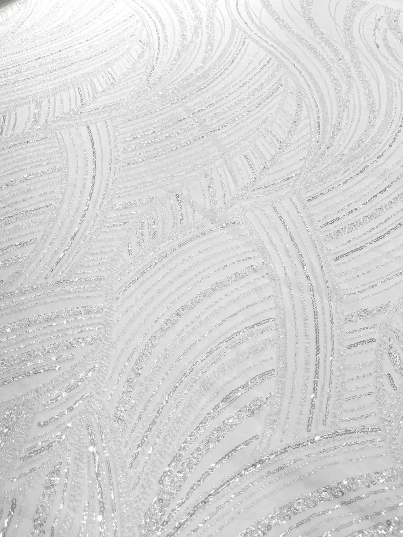 Luxury Feather Damask Beaded Lace Fabric| Prom| Wedding| By The Yard. - New Creations Fabric & Foam Inc