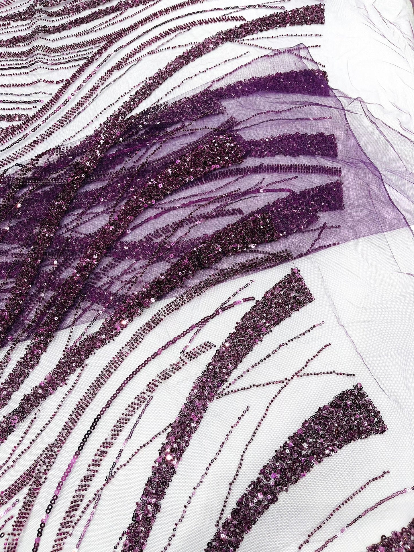 Luxury Feather Damask Beaded Lace Fabric| Prom| Wedding| By The Yard. - New Creations Fabric & Foam Inc