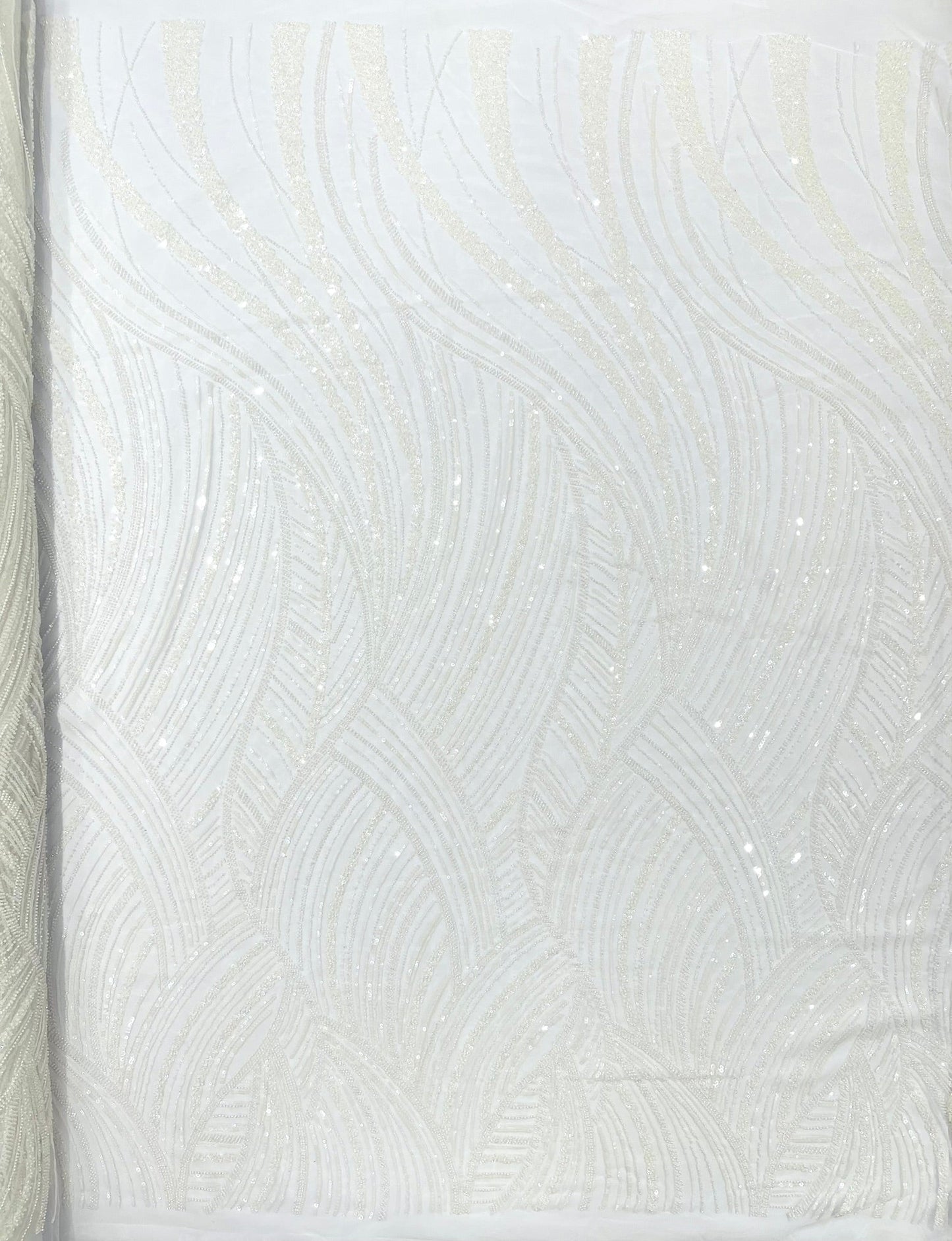 Luxury Feather Damask Beaded Lace Fabric| Prom| Wedding| By The Yard. - New Creations Fabric & Foam Inc