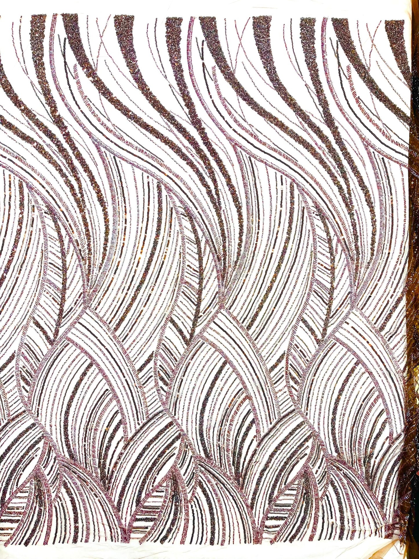 Luxury Feather Damask Beaded Lace Fabric| Prom| Wedding| By The Yard. - New Creations Fabric & Foam Inc