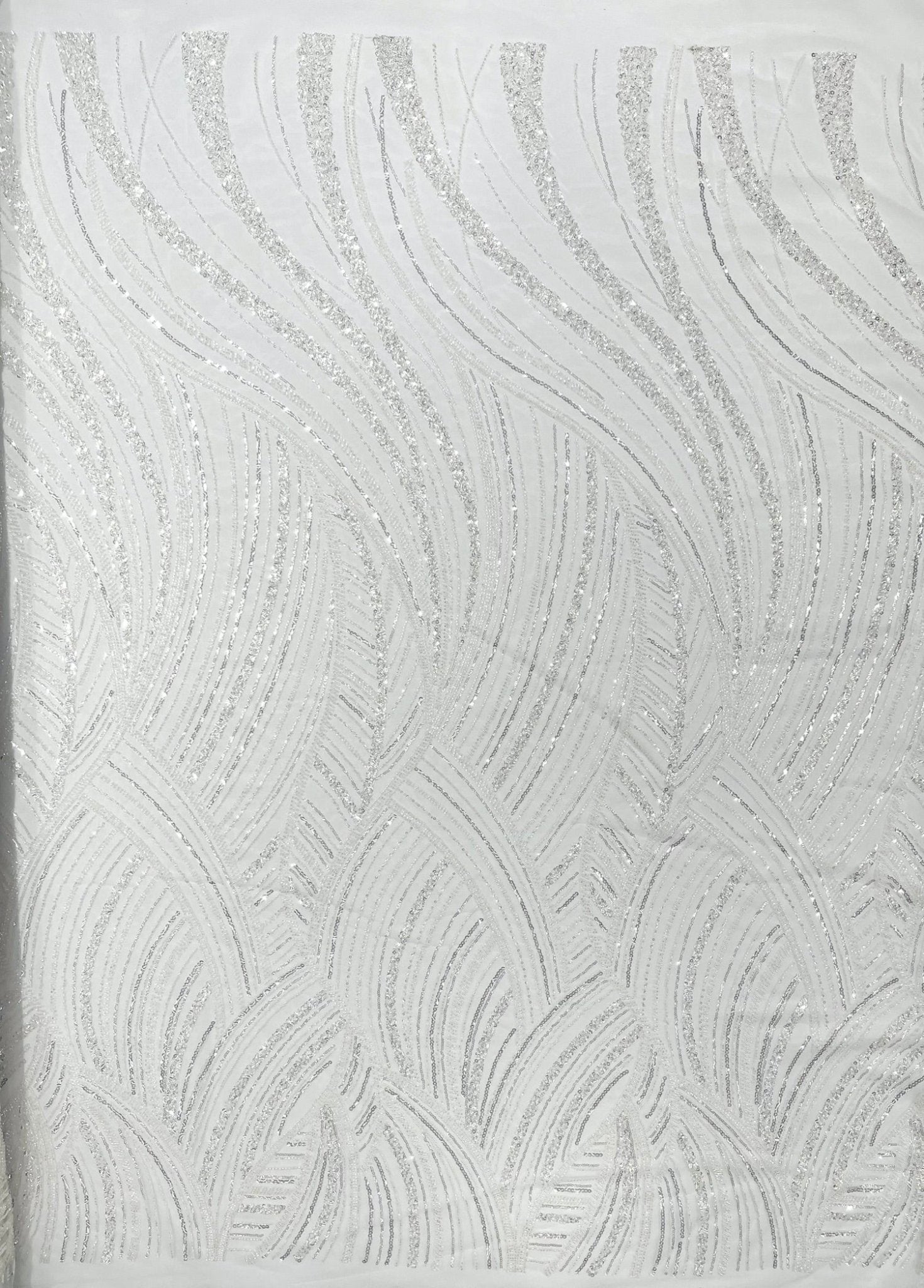 Luxury Feather Damask Beaded Lace Fabric| Prom| Wedding| By The Yard. - New Creations Fabric & Foam Inc