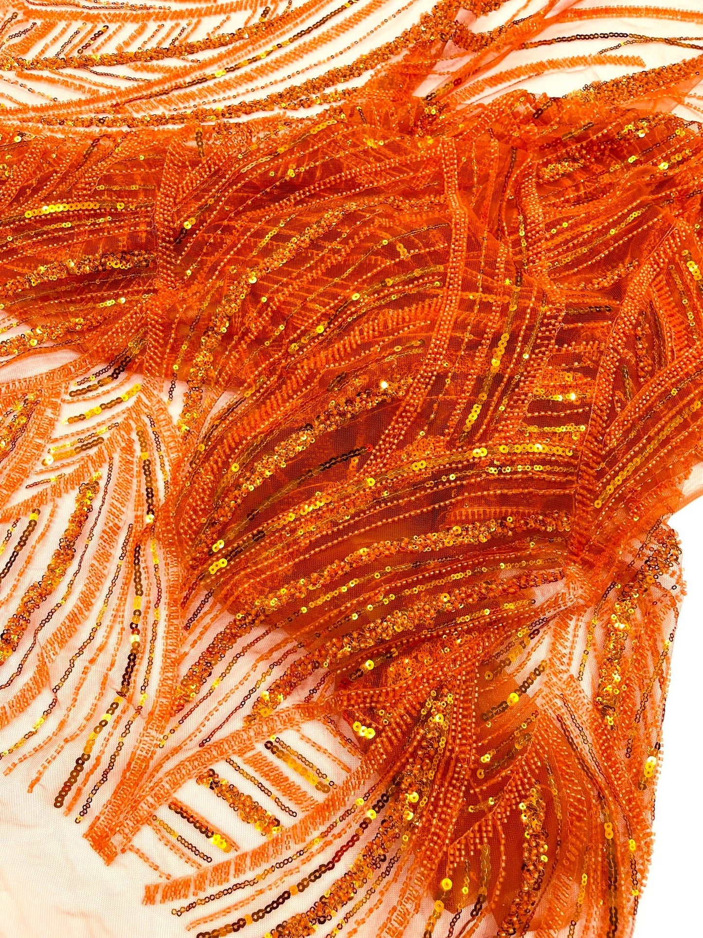 Luxury Feather Damask Beaded Lace Fabric| Prom| Wedding| By The Yard. - New Creations Fabric & Foam Inc