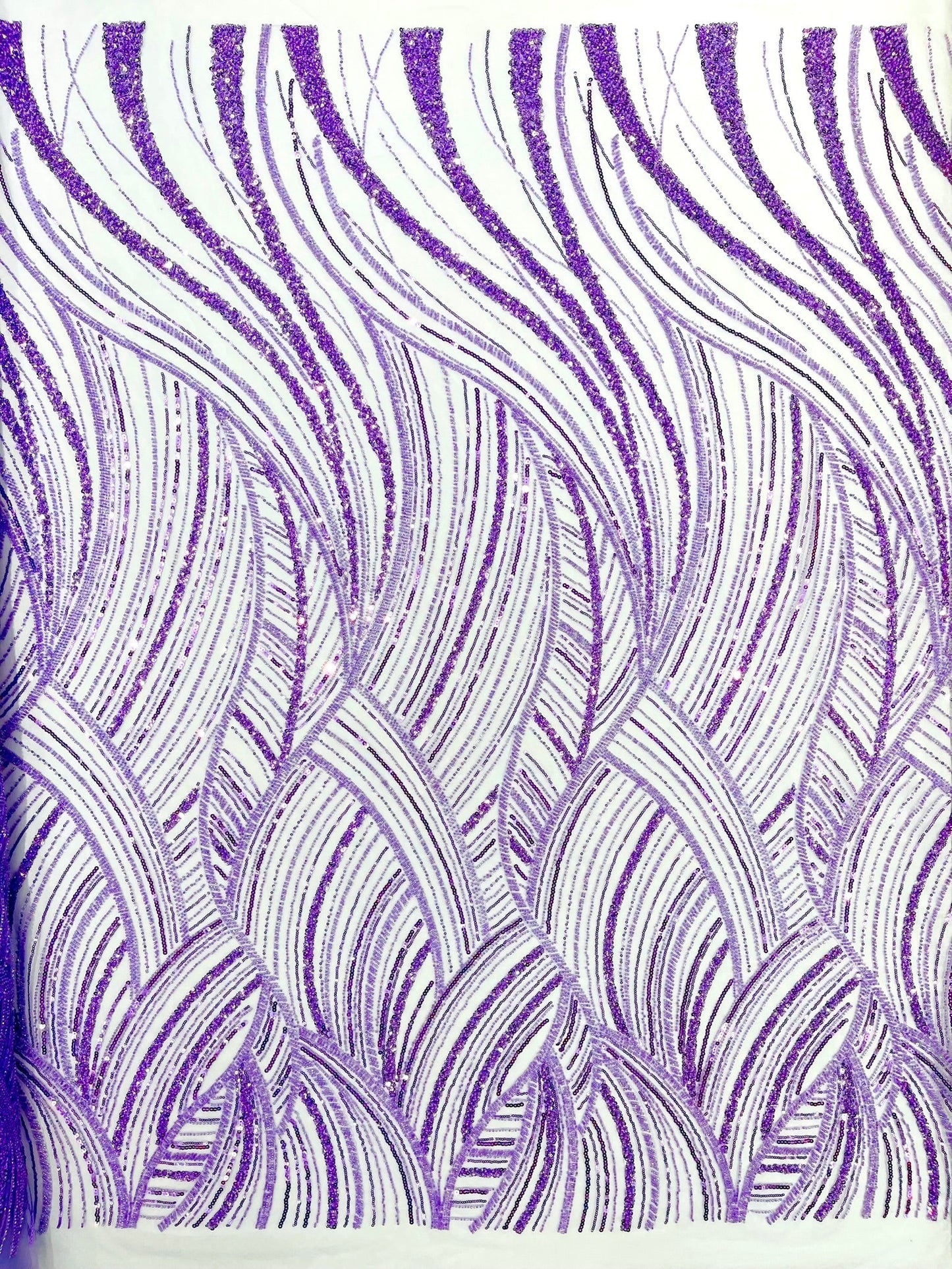 Luxury Feather Damask Beaded Lace Fabric| Prom| Wedding| By The Yard. - New Creations Fabric & Foam Inc