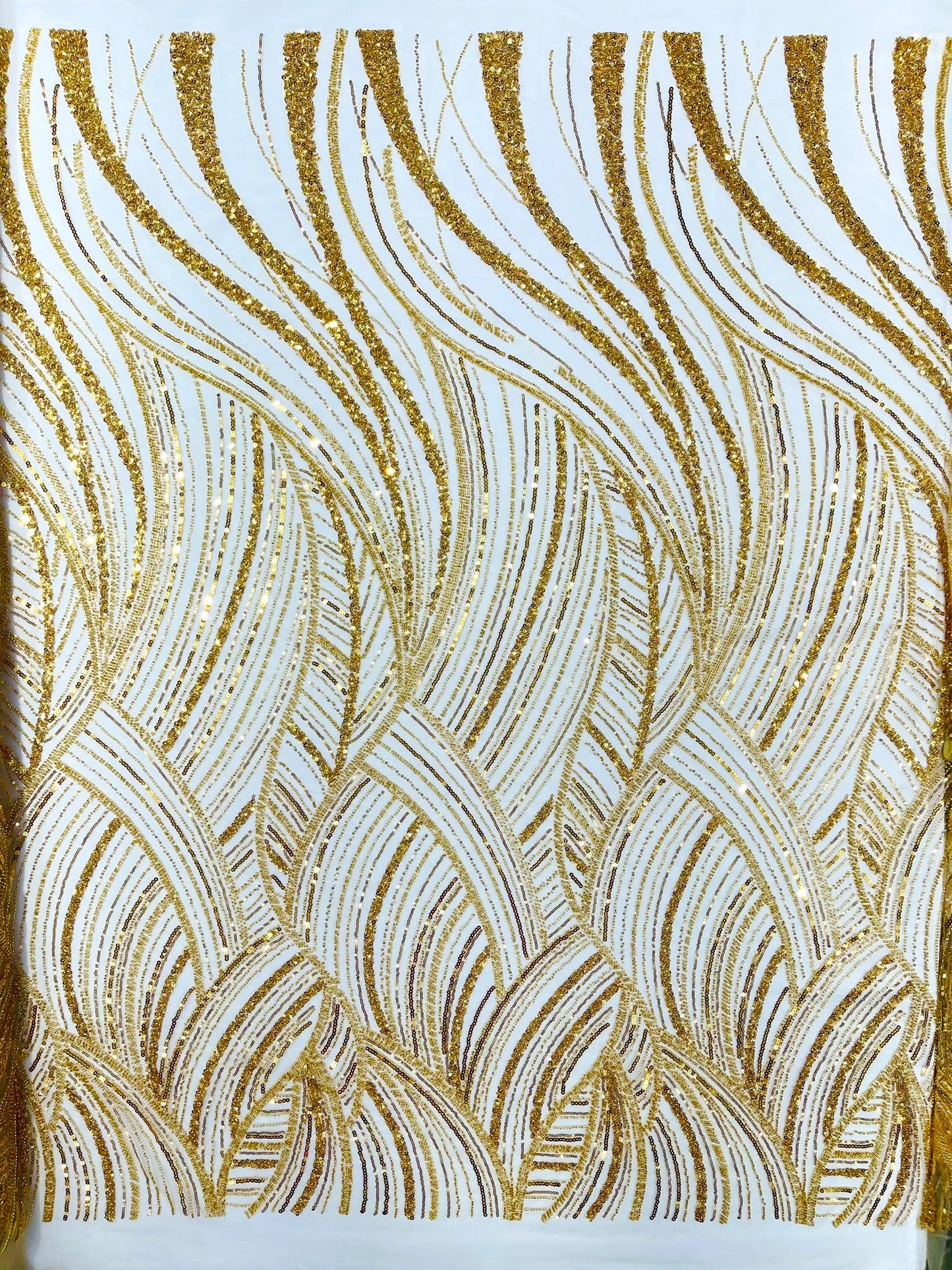 Luxury Feather Damask Beaded Lace Fabric| Prom| Wedding| By The Yard. - New Creations Fabric & Foam Inc