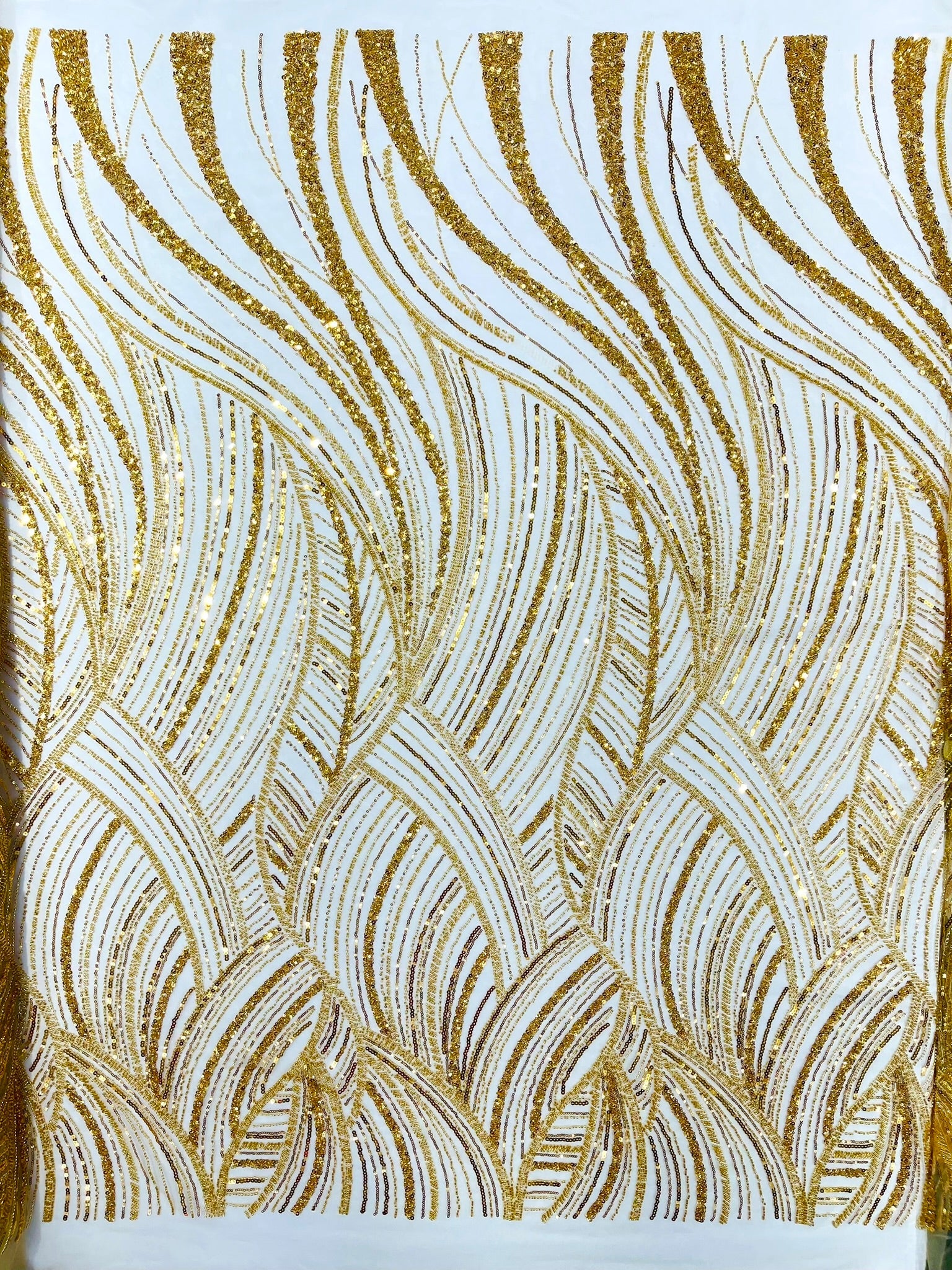 Luxury Feather Damask Beaded Lace Fabric| Prom| Wedding| By The Yard. - New Creations Fabric & Foam Inc