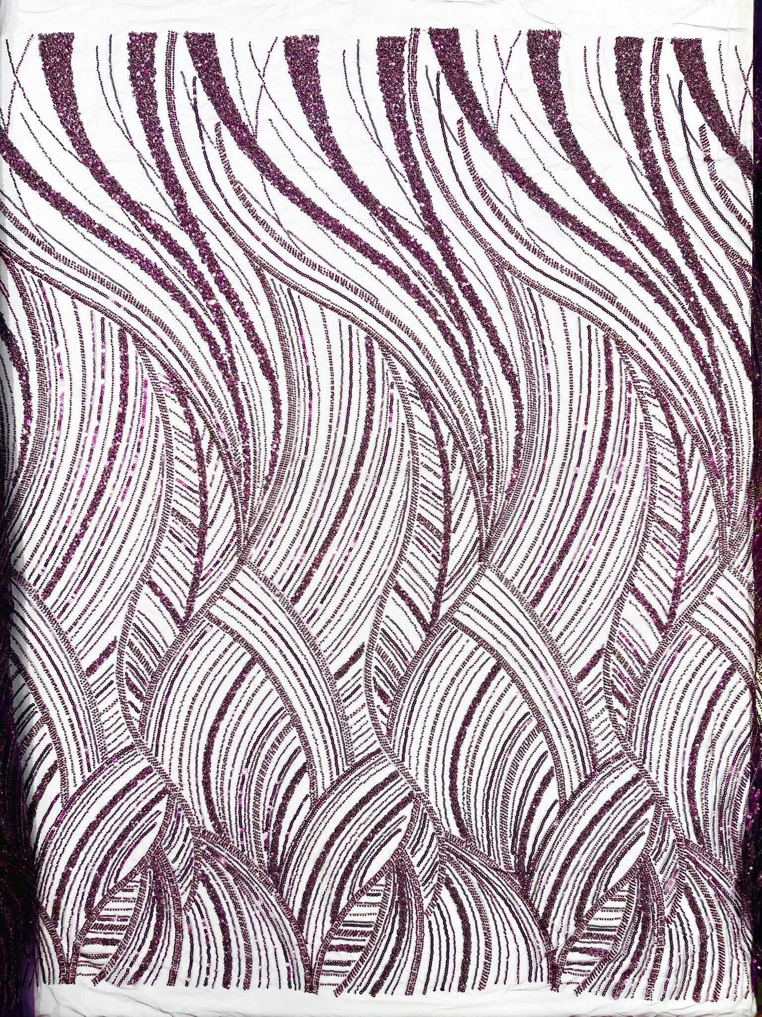 Luxury Feather Damask Beaded Lace Fabric| Prom| Wedding| By The Yard. - New Creations Fabric & Foam Inc