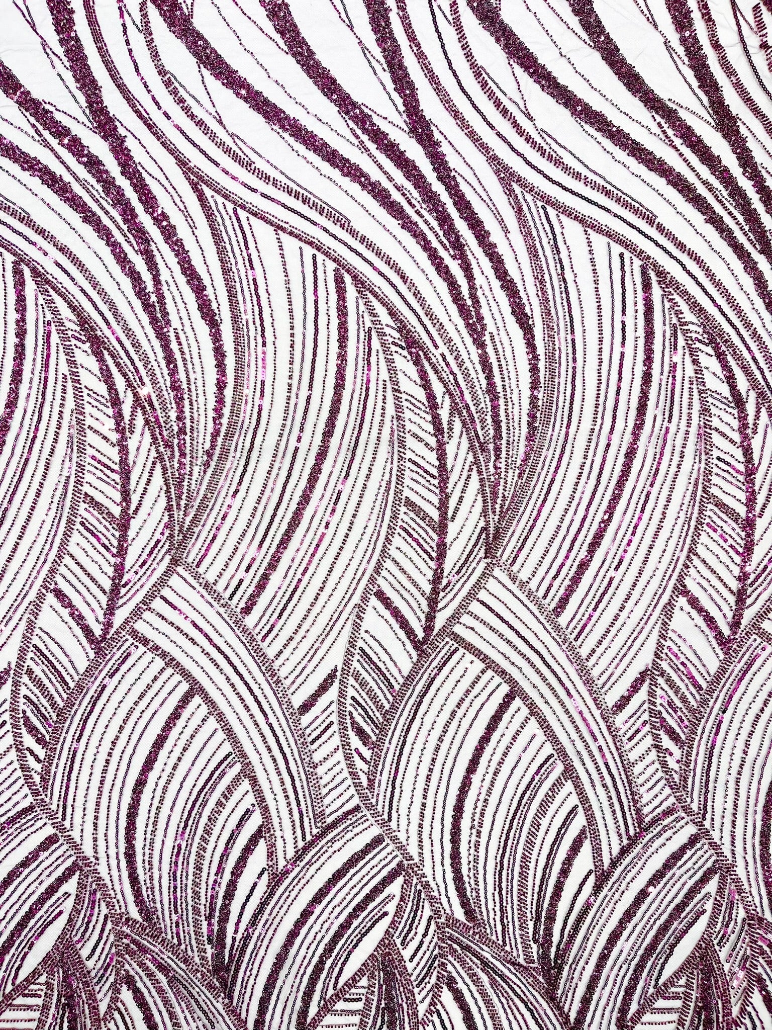 Luxury Feather Damask Beaded Lace Fabric| Prom| Wedding| By The Yard. - New Creations Fabric & Foam Inc