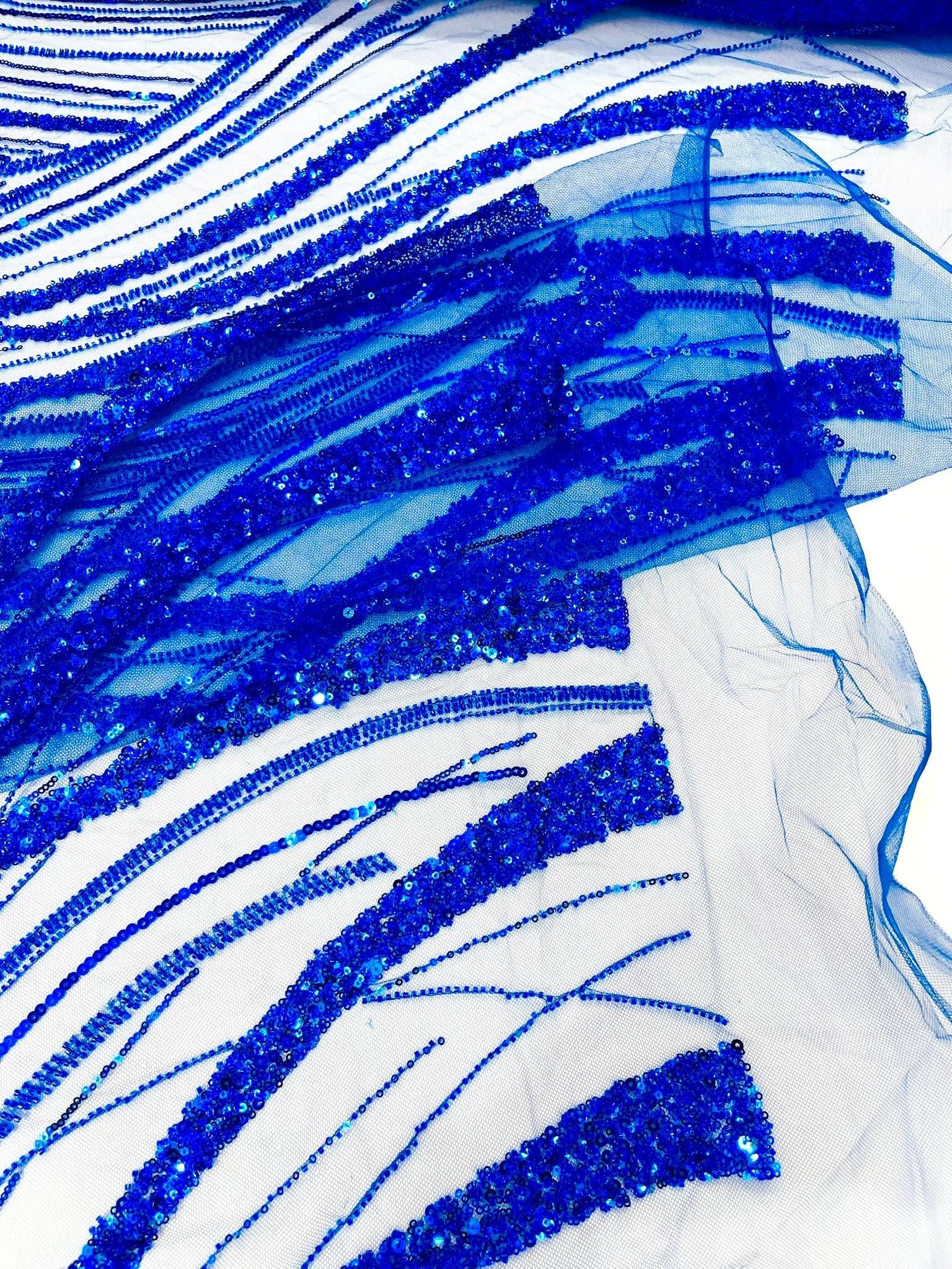 Luxury Feather Damask Beaded Lace Fabric| Prom| Wedding| By The Yard. - New Creations Fabric & Foam Inc