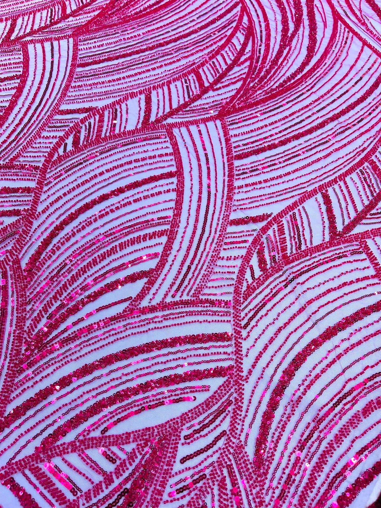 Luxury Feather Damask Beaded Lace Fabric| Prom| Wedding| By The Yard. - New Creations Fabric & Foam Inc