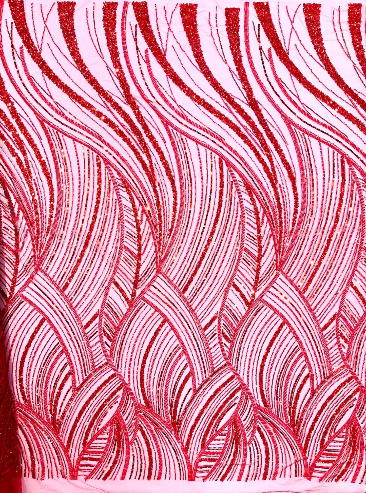 Luxury Feather Damask Beaded Lace Fabric| Prom| Wedding| By The Yard. - New Creations Fabric & Foam Inc