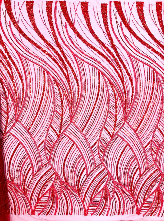 Luxury Feather Damask Beaded Lace Fabric| Prom| Wedding| By The Yard. - New Creations Fabric & Foam Inc