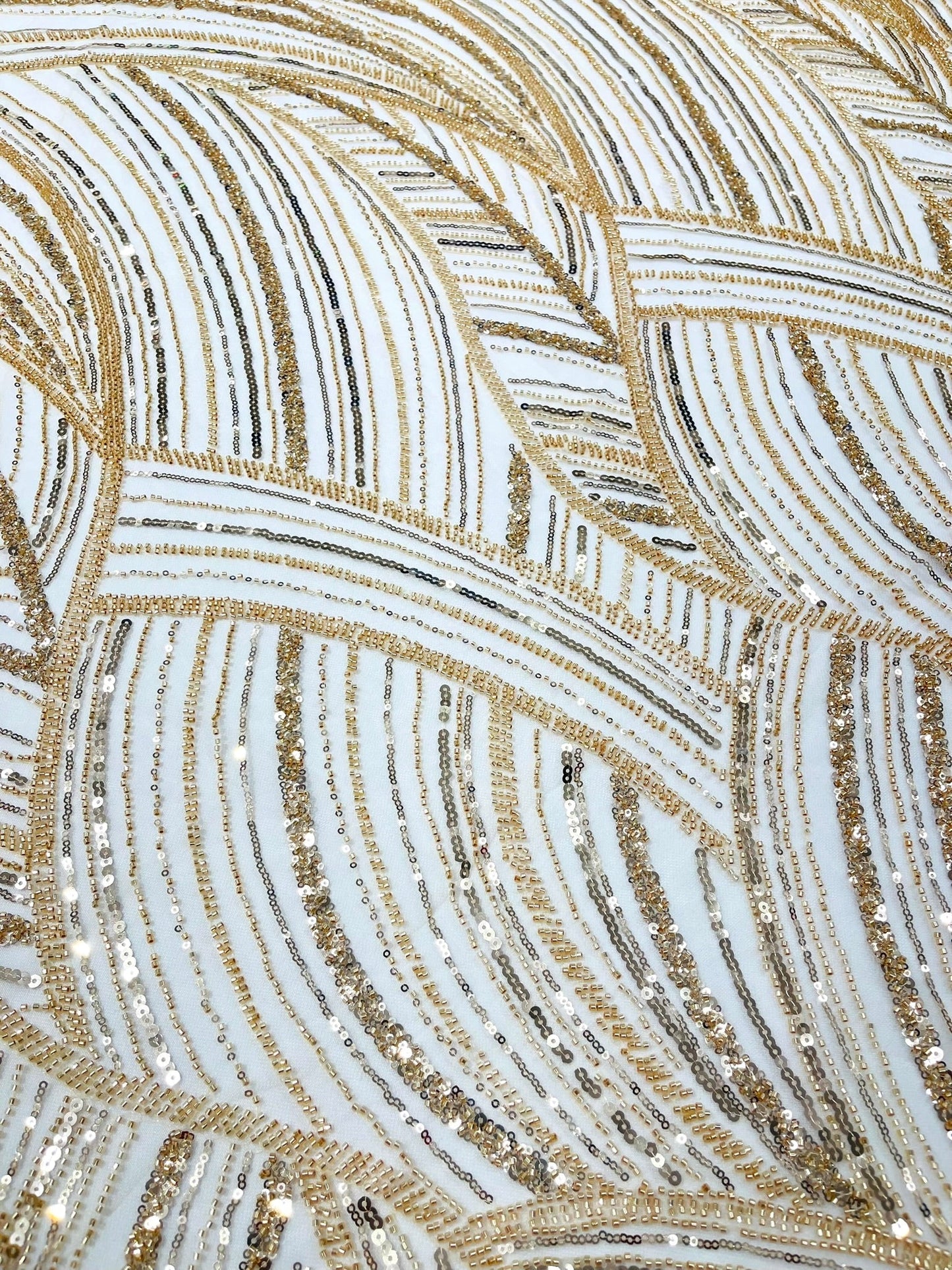 Luxury Feather Damask Beaded Lace Fabric| Prom| Wedding| By The Yard. - New Creations Fabric & Foam Inc