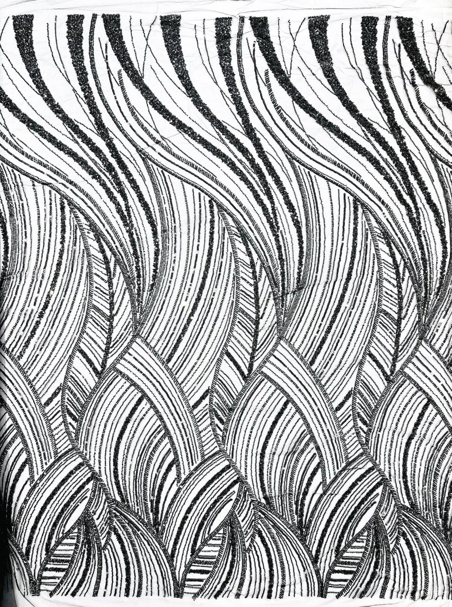 Luxury Feather Damask Beaded Lace Fabric| Prom| Wedding| By The Yard. - New Creations Fabric & Foam Inc