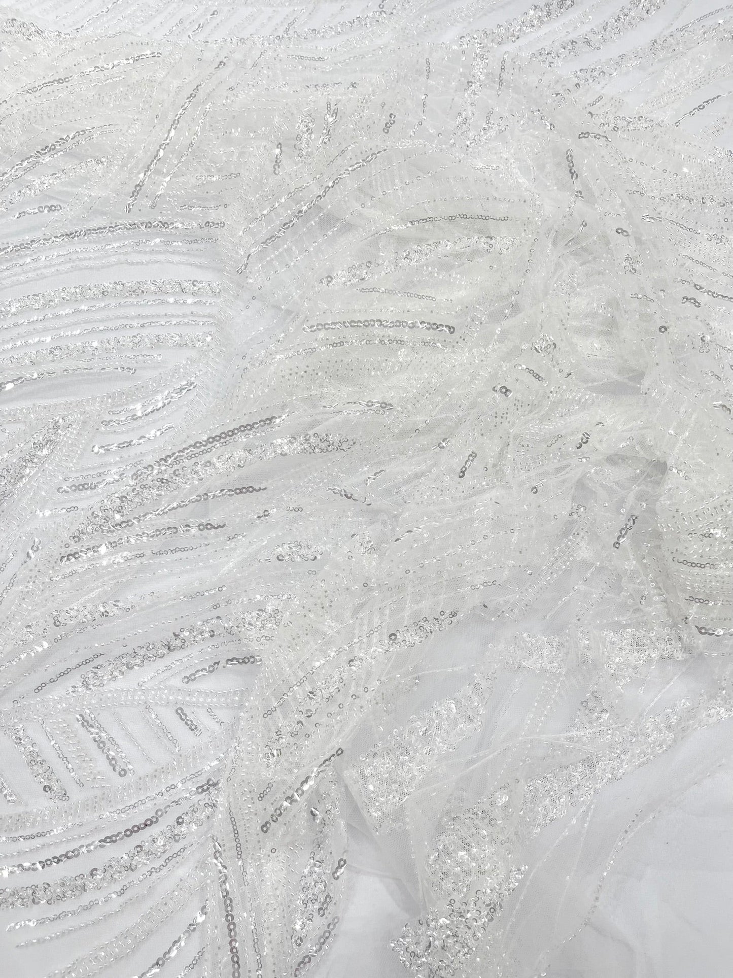 Luxury Feather Damask Beaded Lace Fabric| Prom| Wedding| By The Yard. - New Creations Fabric & Foam Inc