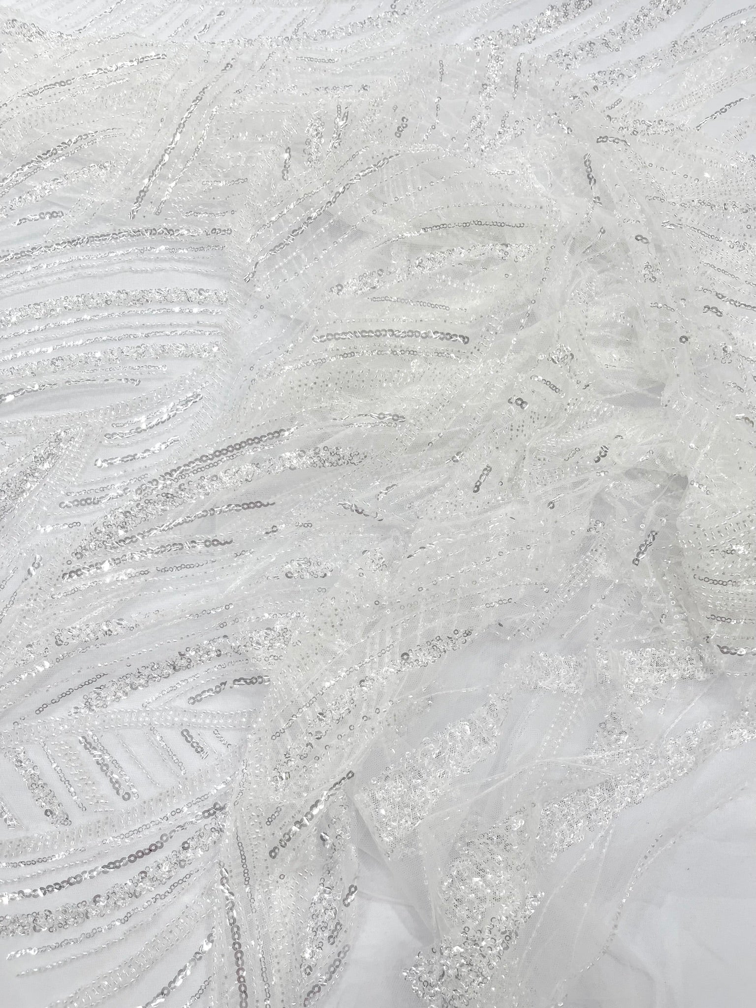 Luxury Feather Damask Beaded Lace Fabric| Prom| Wedding| By The Yard. - New Creations Fabric & Foam Inc