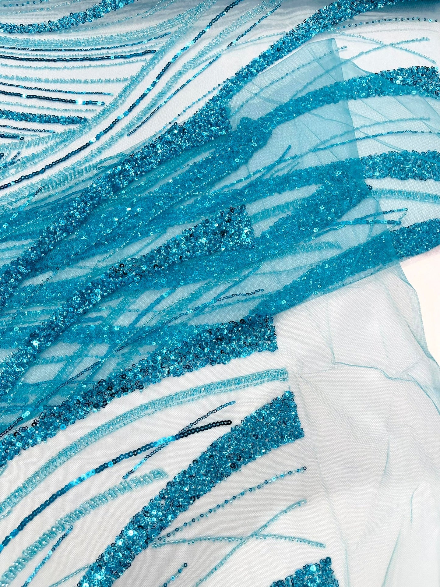 Luxury Feather Damask Beaded Lace Fabric| Prom| Wedding| By The Yard. - New Creations Fabric & Foam Inc