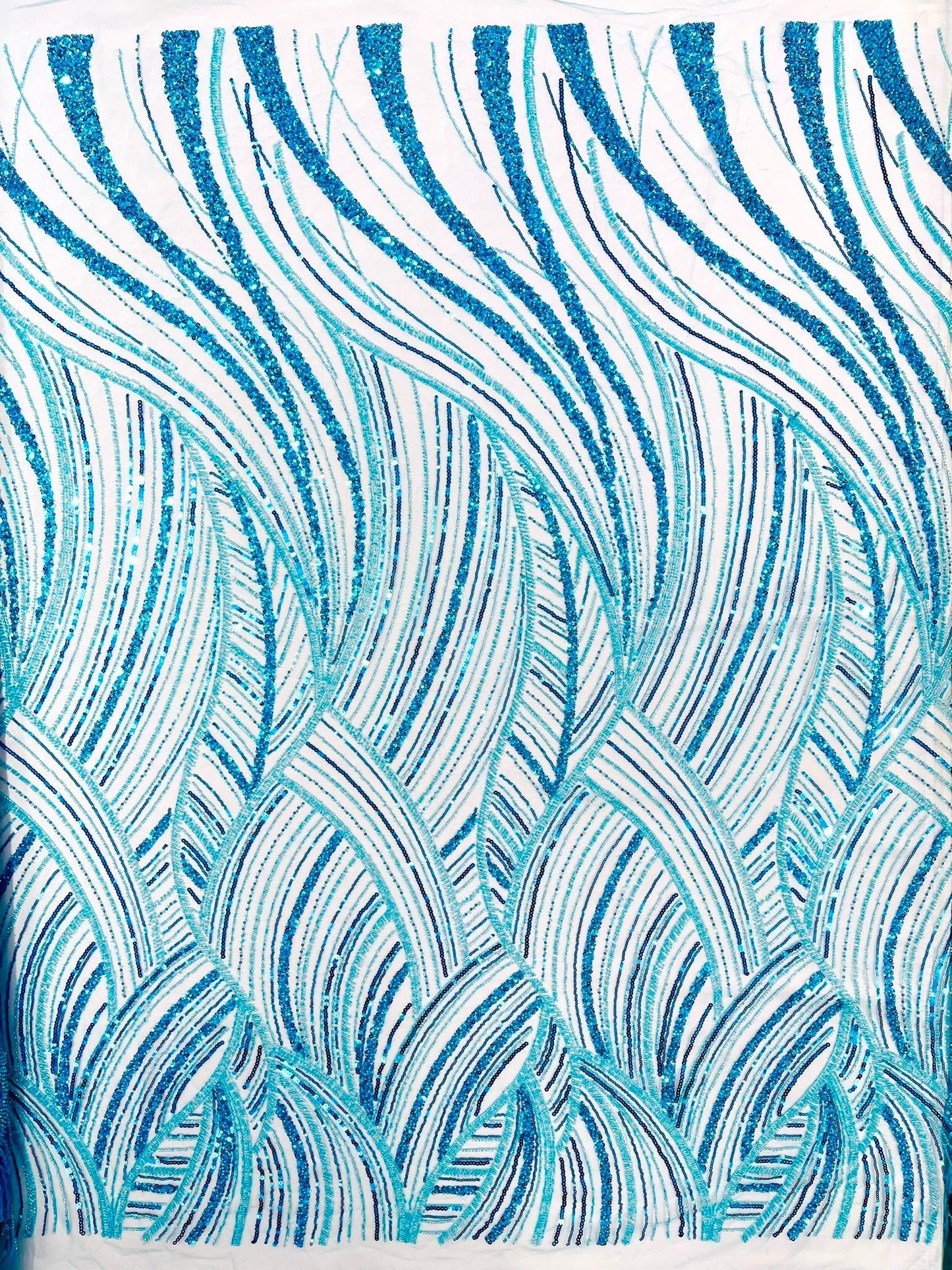 Luxury Feather Damask Beaded Lace Fabric| Prom| Wedding| By The Yard. - New Creations Fabric & Foam Inc