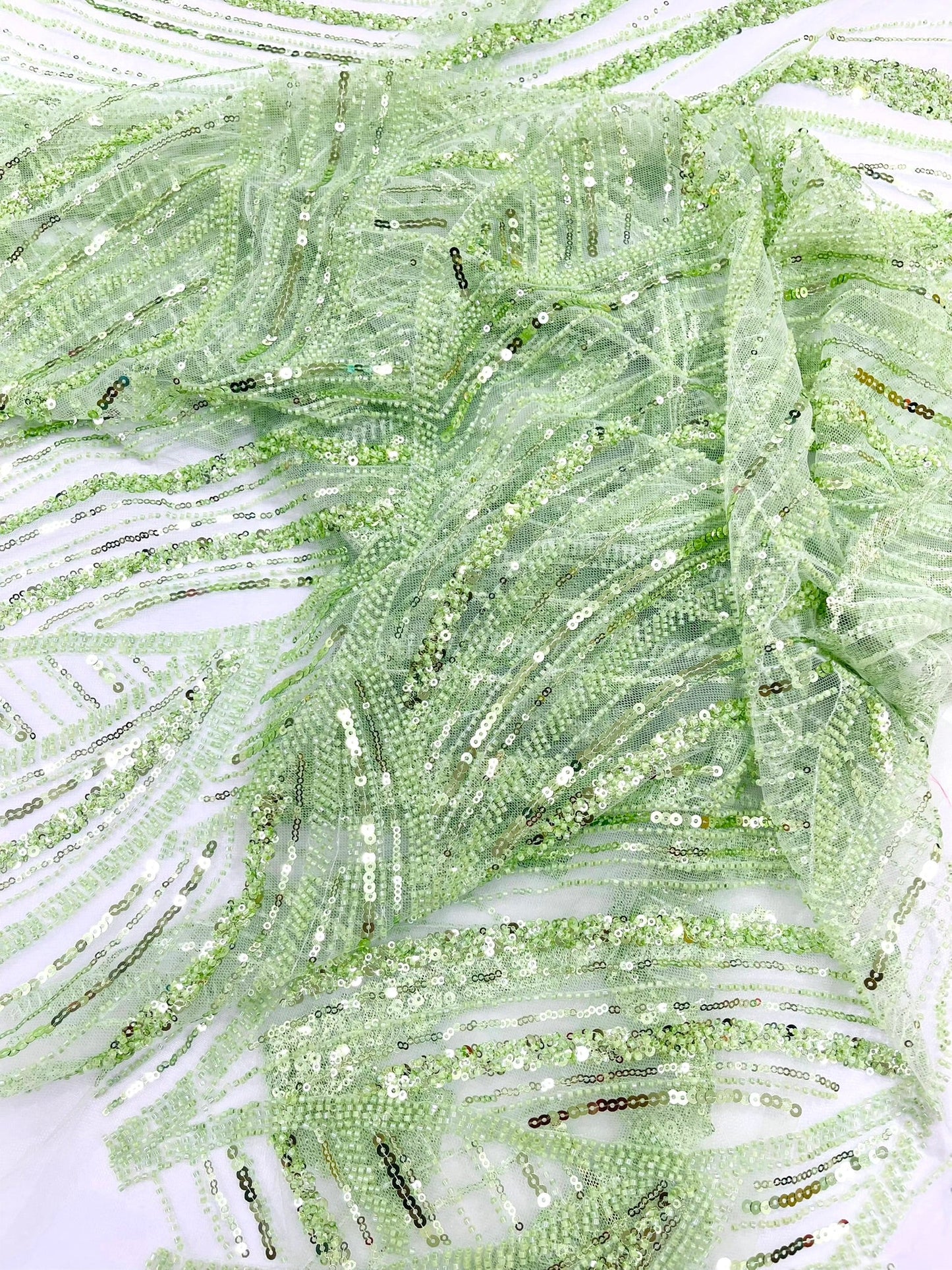 Luxury Feather Damask Beaded Lace Fabric| Prom| Wedding| By The Yard. - New Creations Fabric & Foam Inc
