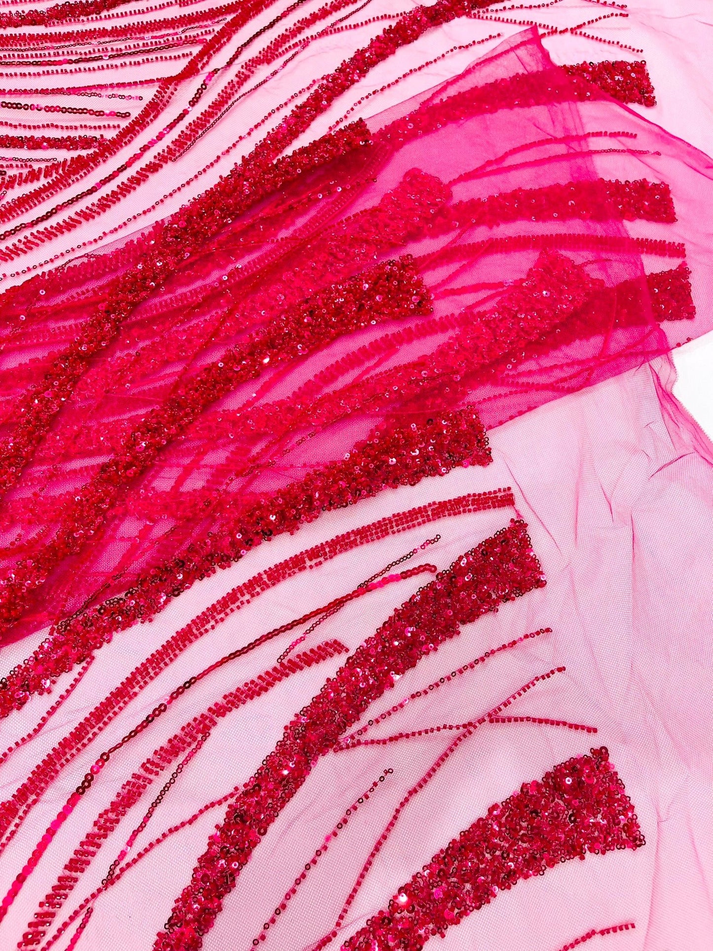 Luxury Feather Damask Beaded Lace Fabric| Prom| Wedding| By The Yard. - New Creations Fabric & Foam Inc