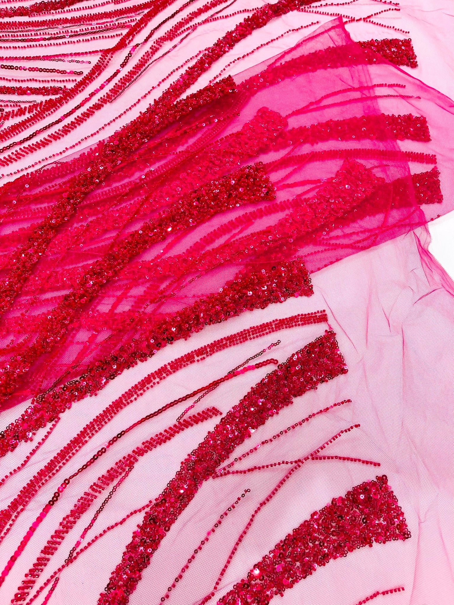 Luxury Feather Damask Beaded Lace Fabric| Prom| Wedding| By The Yard. - New Creations Fabric & Foam Inc