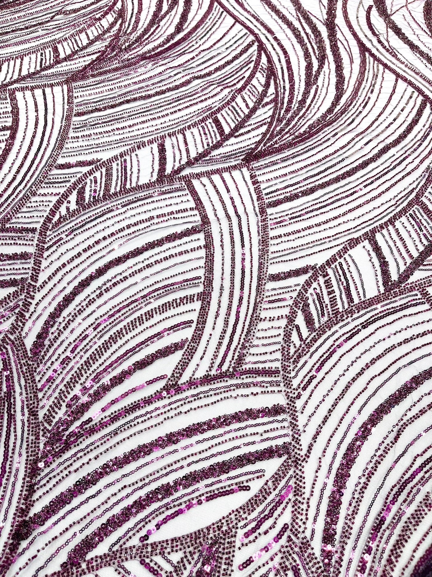 Luxury Feather Damask Beaded Lace Fabric| Prom| Wedding| By The Yard. - New Creations Fabric & Foam Inc
