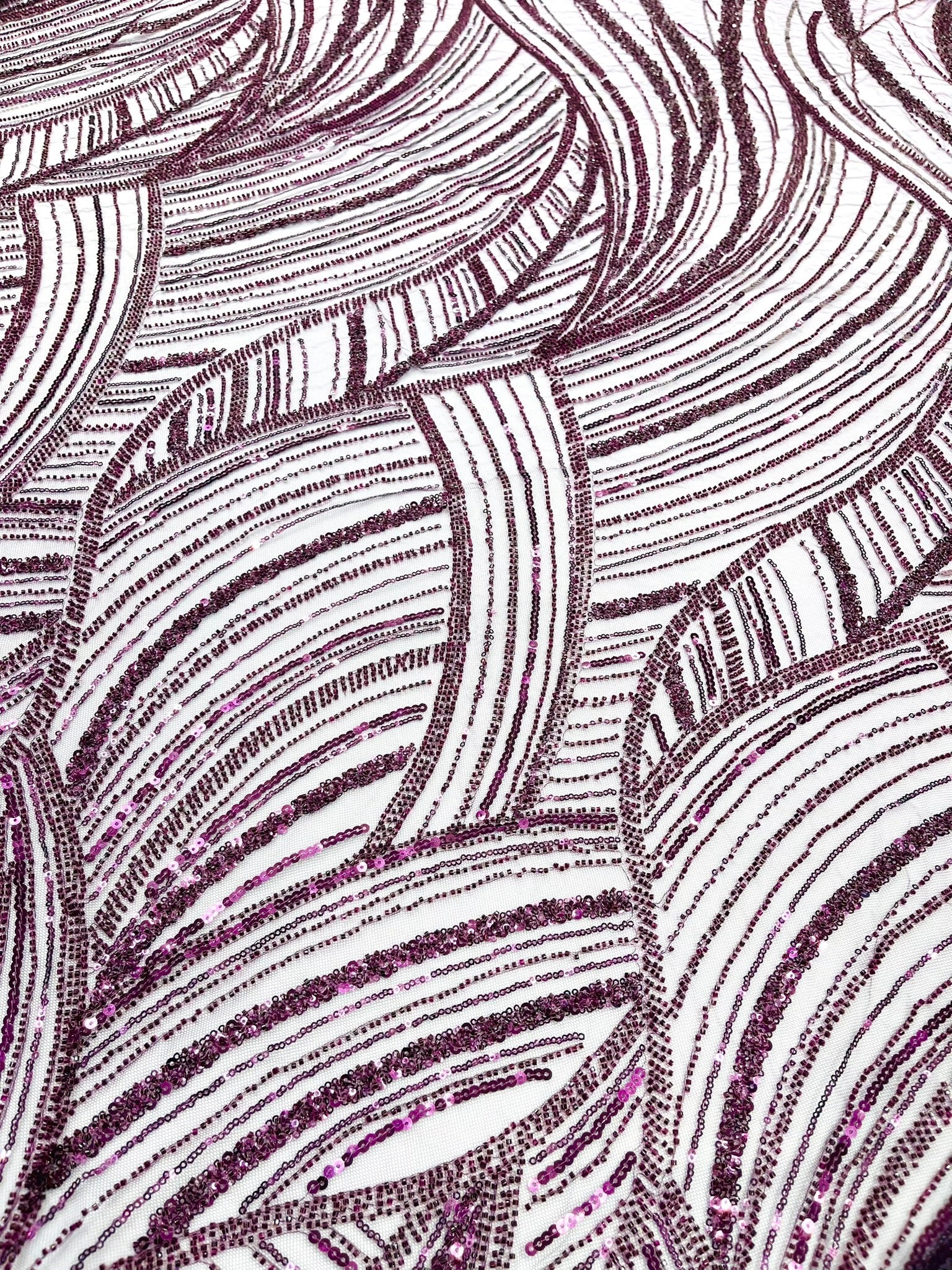 Luxury Feather Damask Beaded Lace Fabric| Prom| Wedding| By The Yard. - New Creations Fabric & Foam Inc