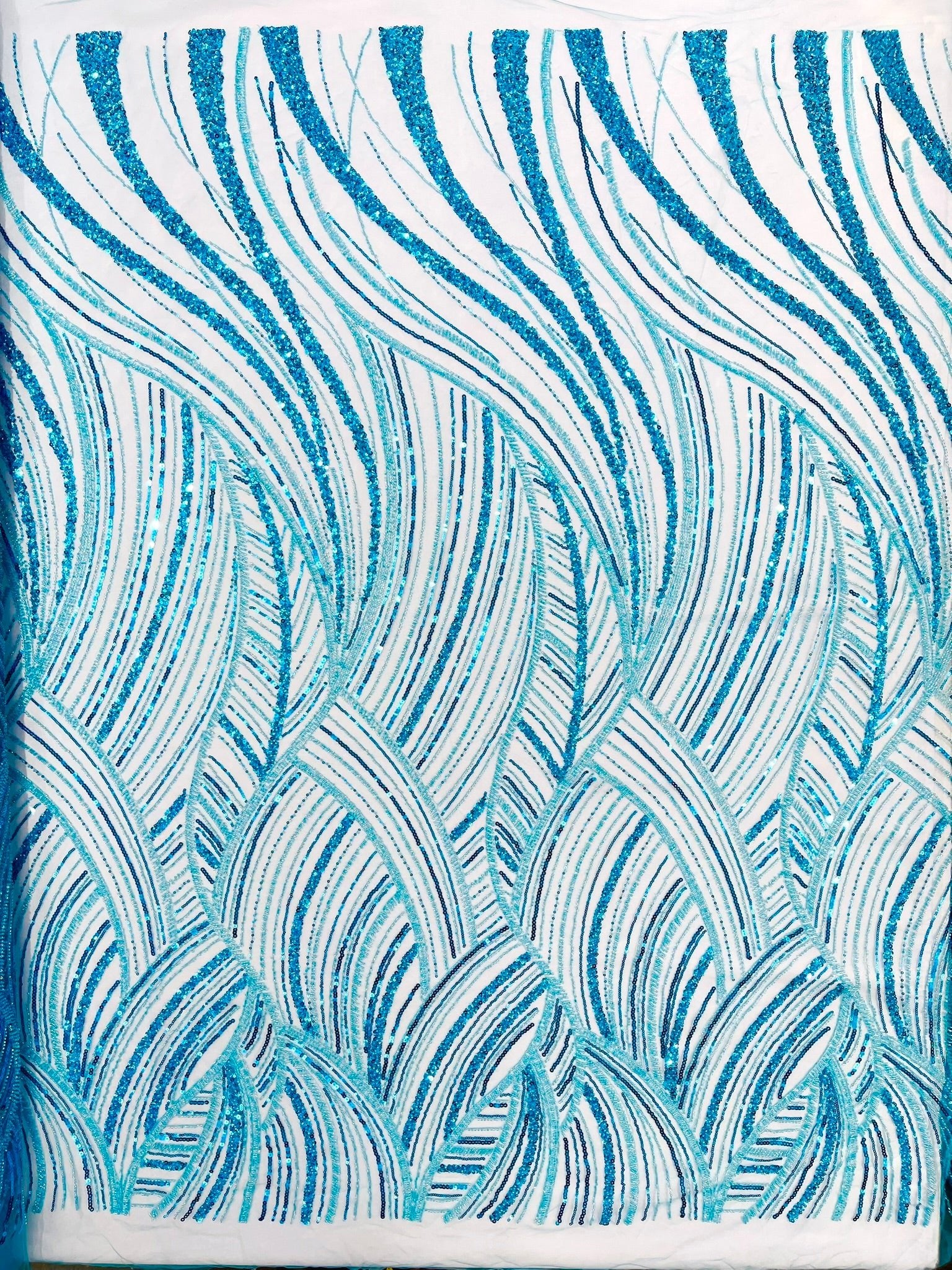 Luxury Feather Damask Beaded Lace Fabric| Prom| Wedding| By The Yard. - New Creations Fabric & Foam Inc
