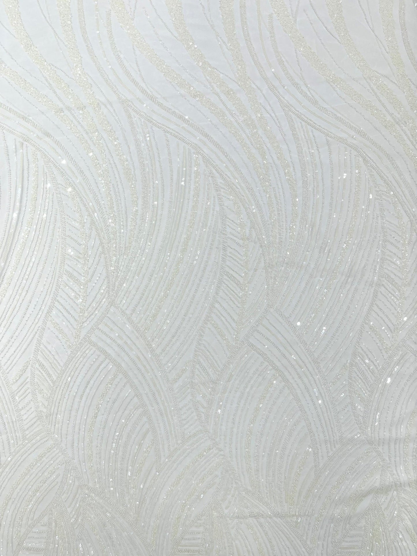 Luxury Feather Damask Beaded Lace Fabric| Prom| Wedding| By The Yard. - New Creations Fabric & Foam Inc