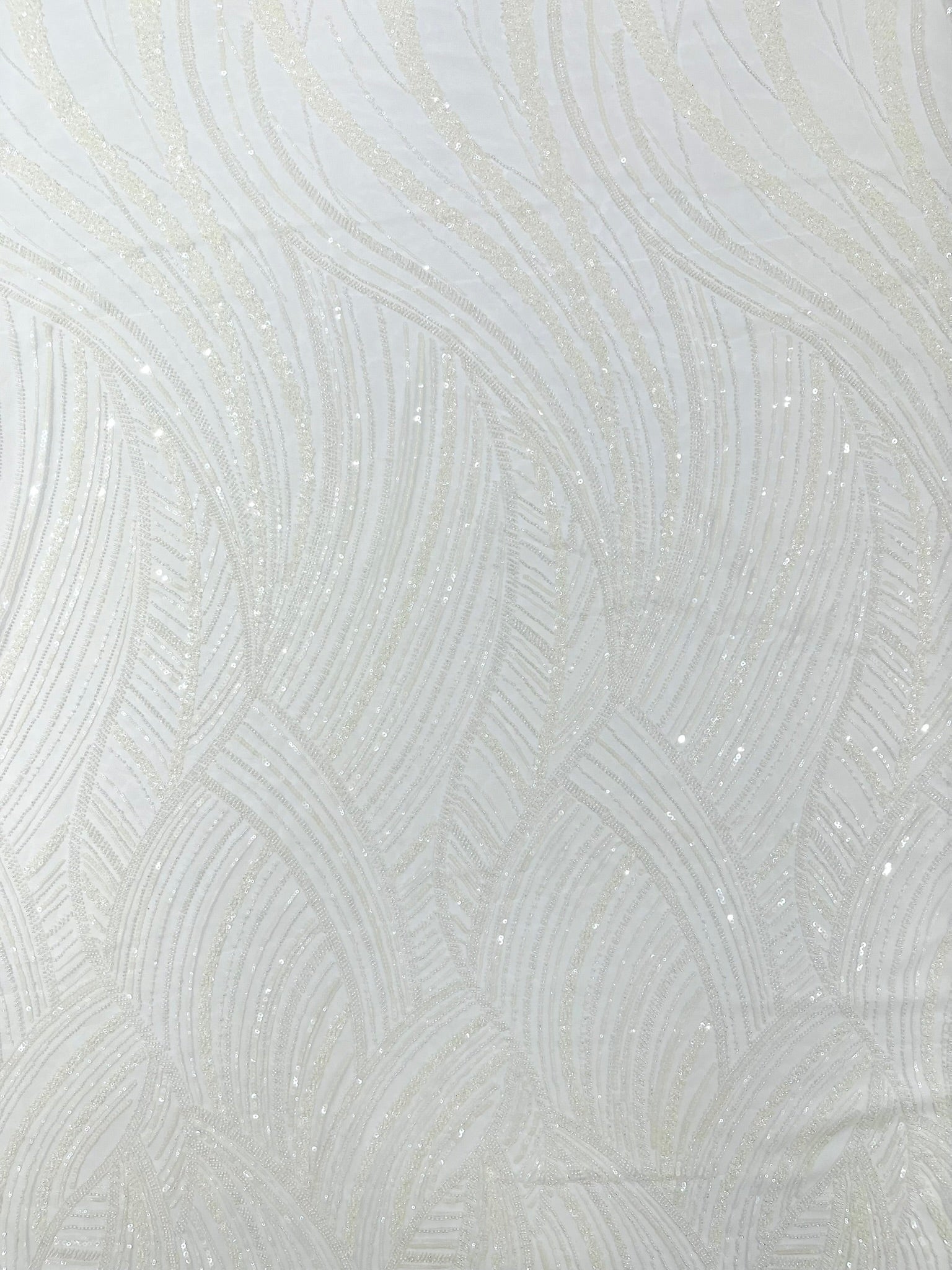 Luxury Feather Damask Beaded Lace Fabric| Prom| Wedding| By The Yard. - New Creations Fabric & Foam Inc