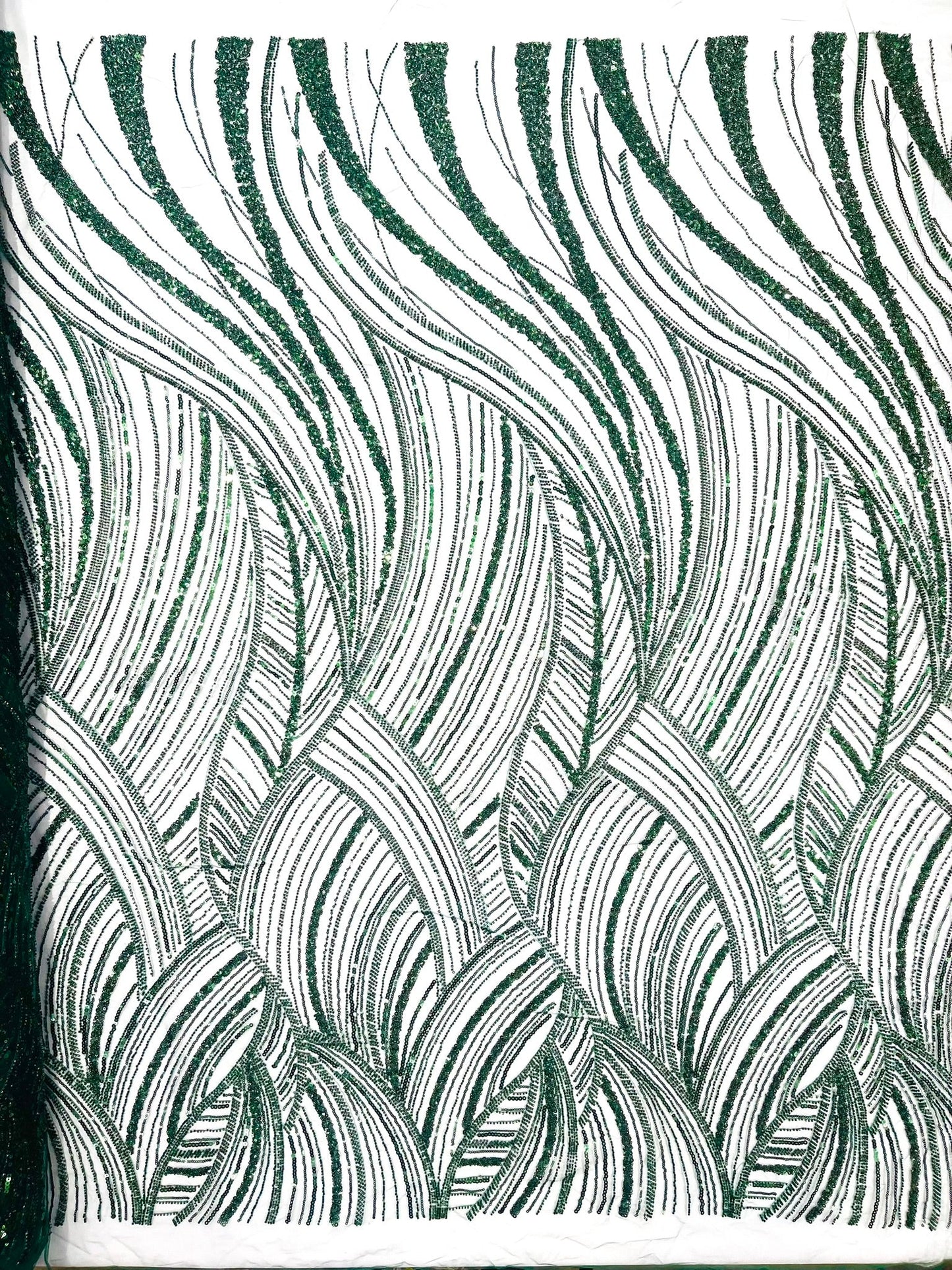 Luxury Feather Damask Beaded Lace Fabric| Prom| Wedding| By The Yard. - New Creations Fabric & Foam Inc