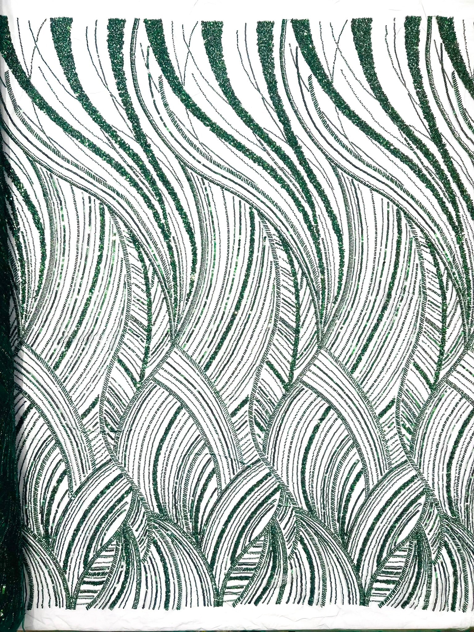 Luxury Feather Damask Beaded Lace Fabric| Prom| Wedding| By The Yard. - New Creations Fabric & Foam Inc