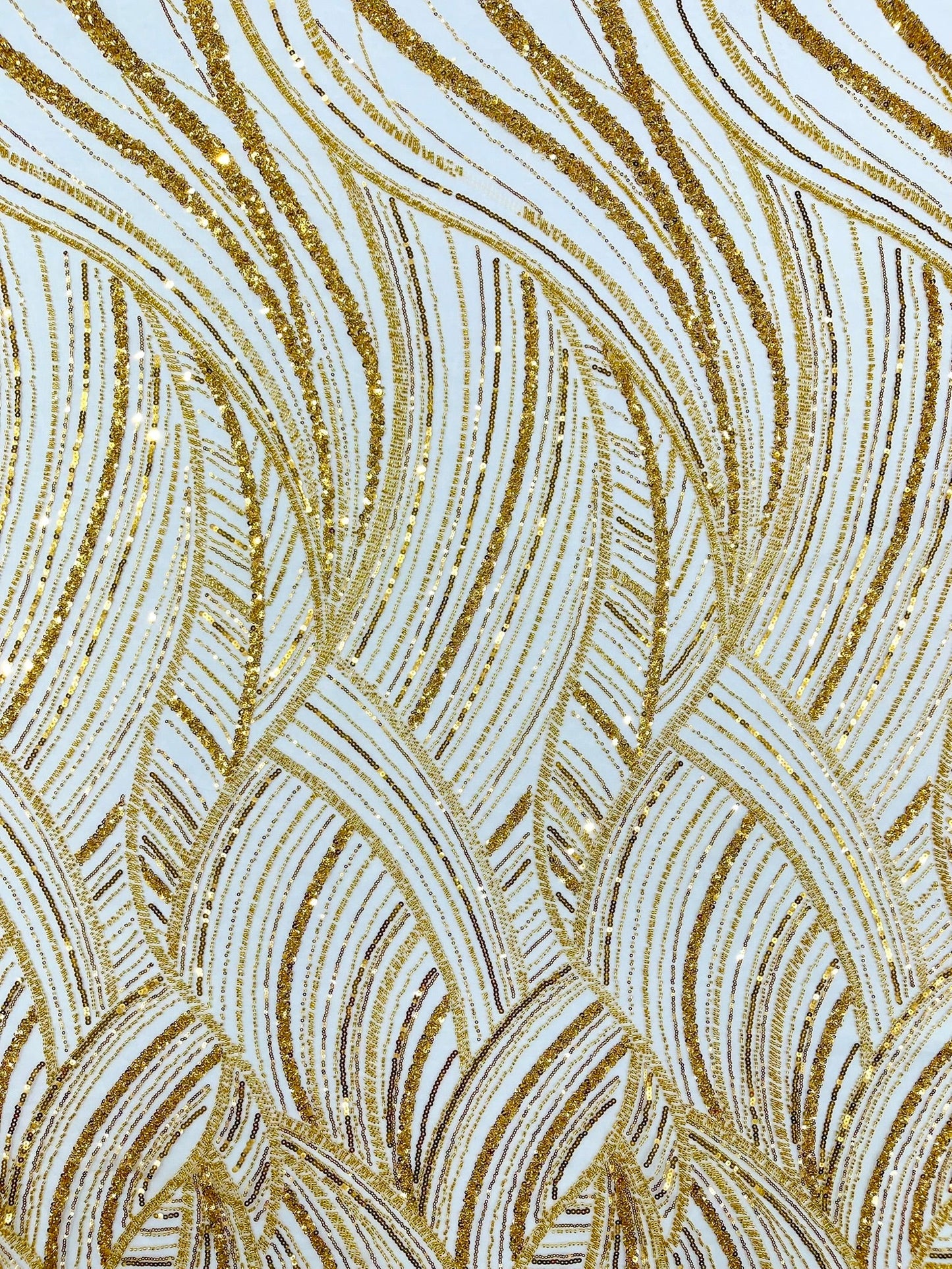 Luxury Feather Damask Beaded Lace Fabric| Prom| Wedding| By The Yard. - New Creations Fabric & Foam Inc