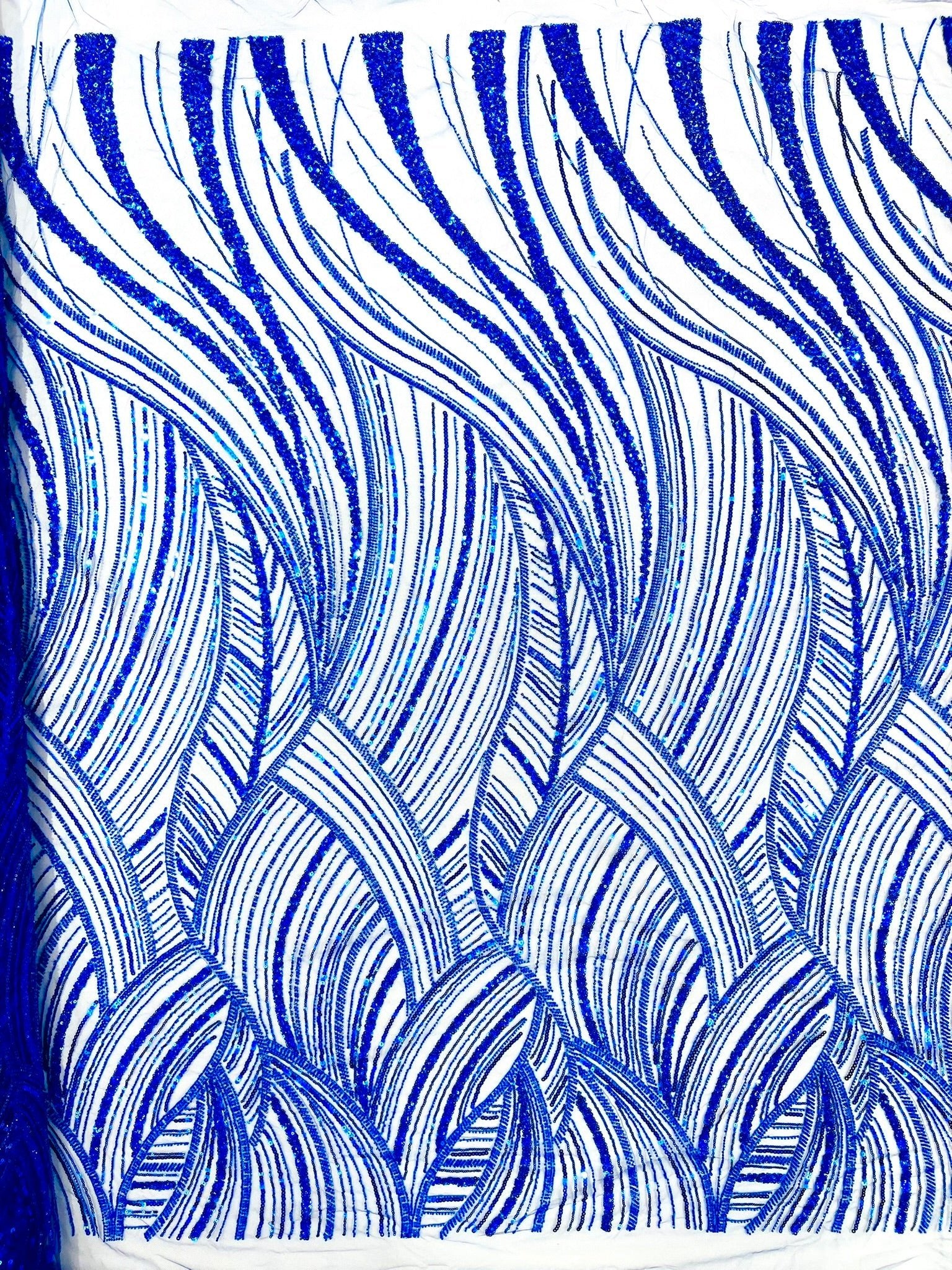 Luxury Feather Damask Beaded Lace Fabric| Prom| Wedding| By The Yard. - New Creations Fabric & Foam Inc