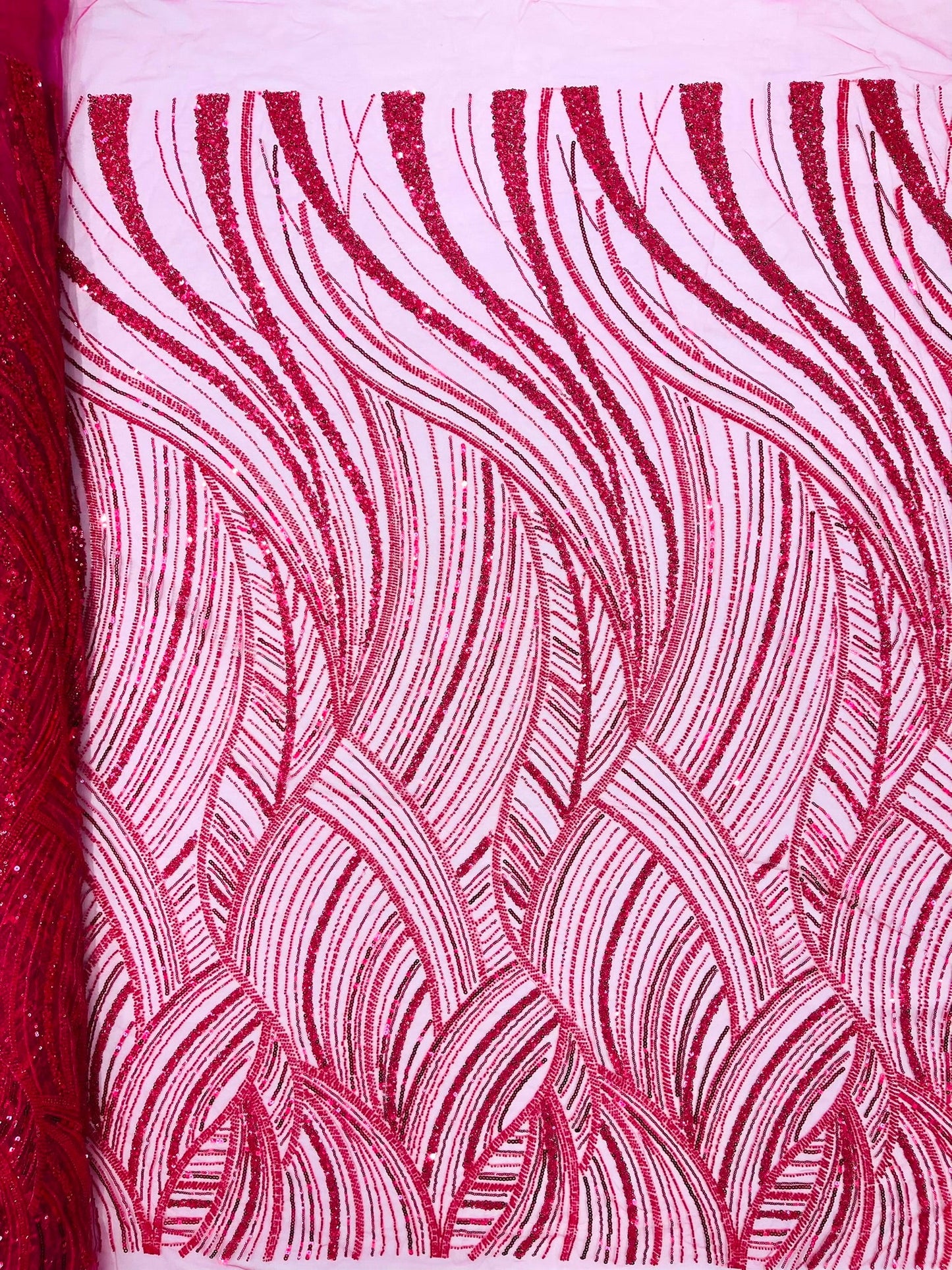Luxury Feather Damask Beaded Lace Fabric| Prom| Wedding| By The Yard. - New Creations Fabric & Foam Inc