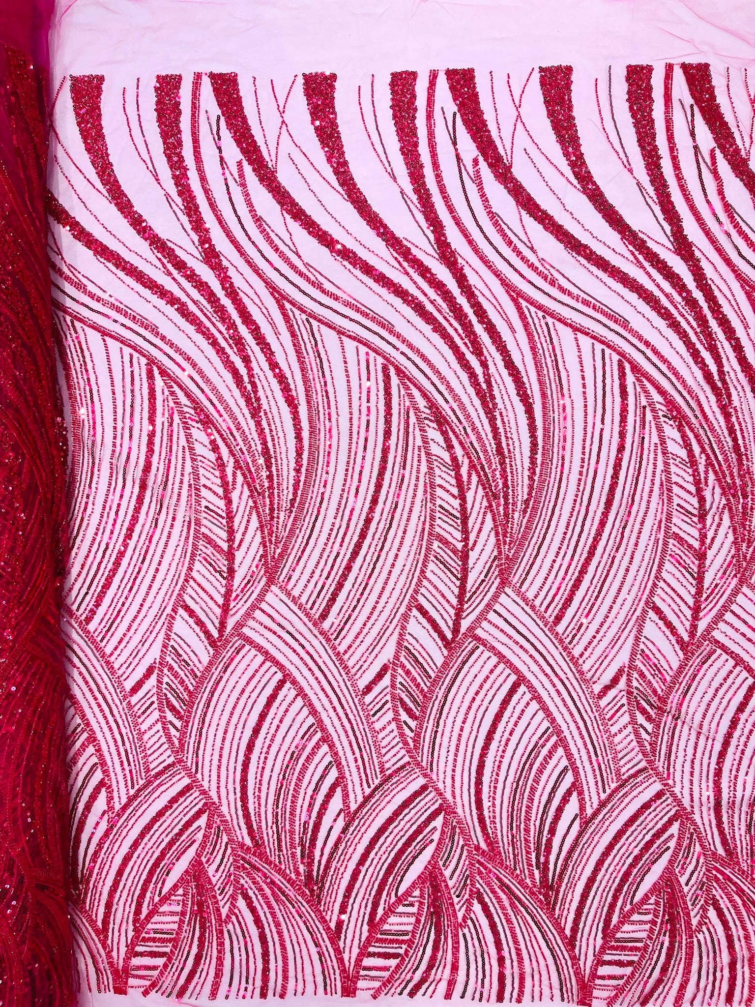 Luxury Feather Damask Beaded Lace Fabric| Prom| Wedding| By The Yard. - New Creations Fabric & Foam Inc