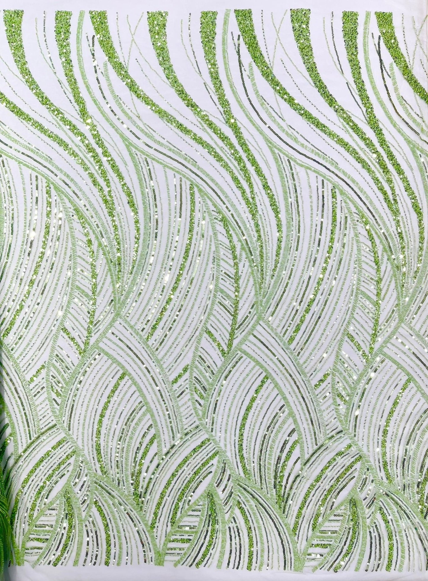 Luxury Feather Damask Beaded Lace Fabric| Prom| Wedding| By The Yard. - New Creations Fabric & Foam Inc