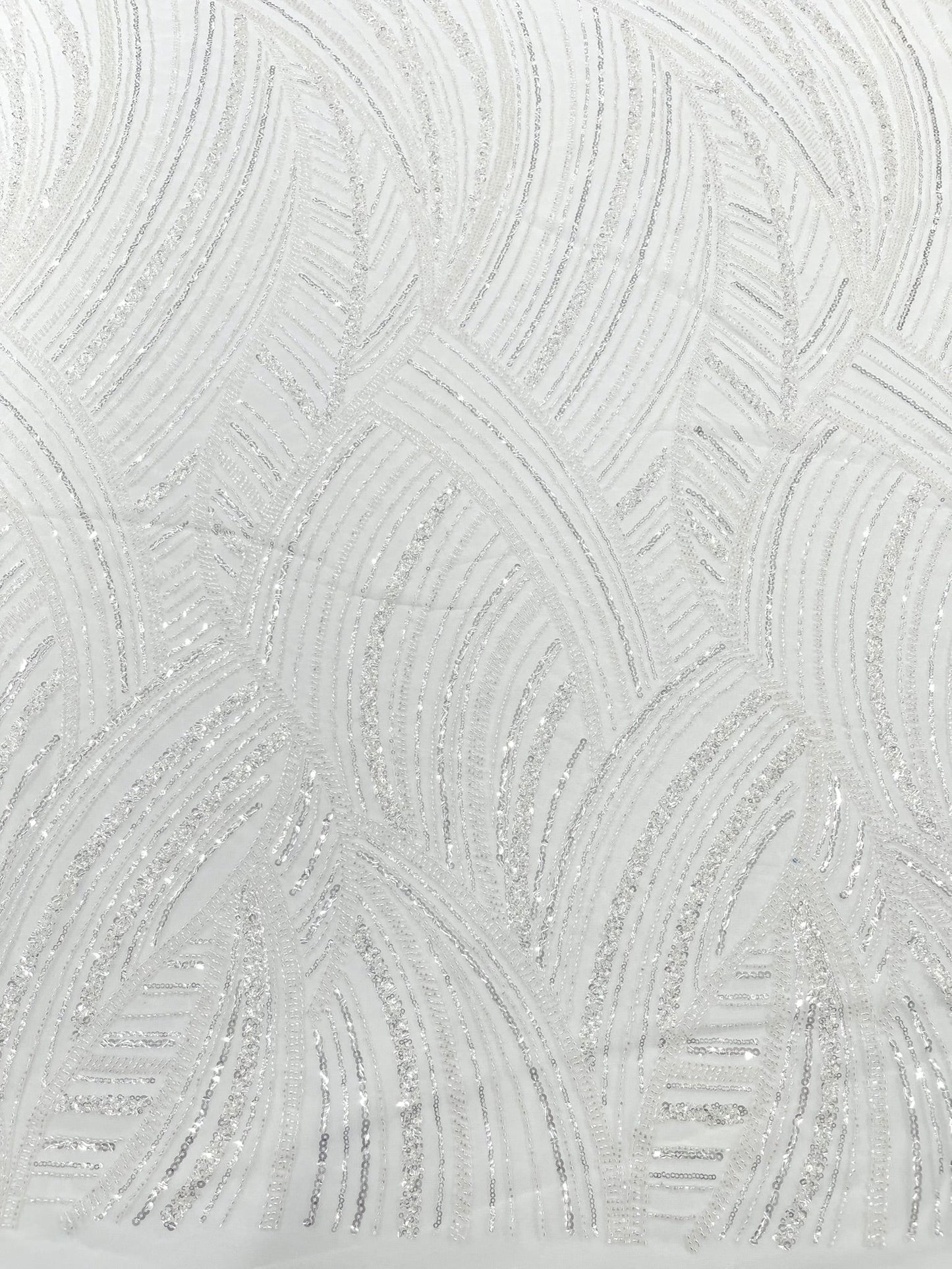 Luxury Feather Damask Beaded Lace Fabric| Prom| Wedding| By The Yard. - New Creations Fabric & Foam Inc