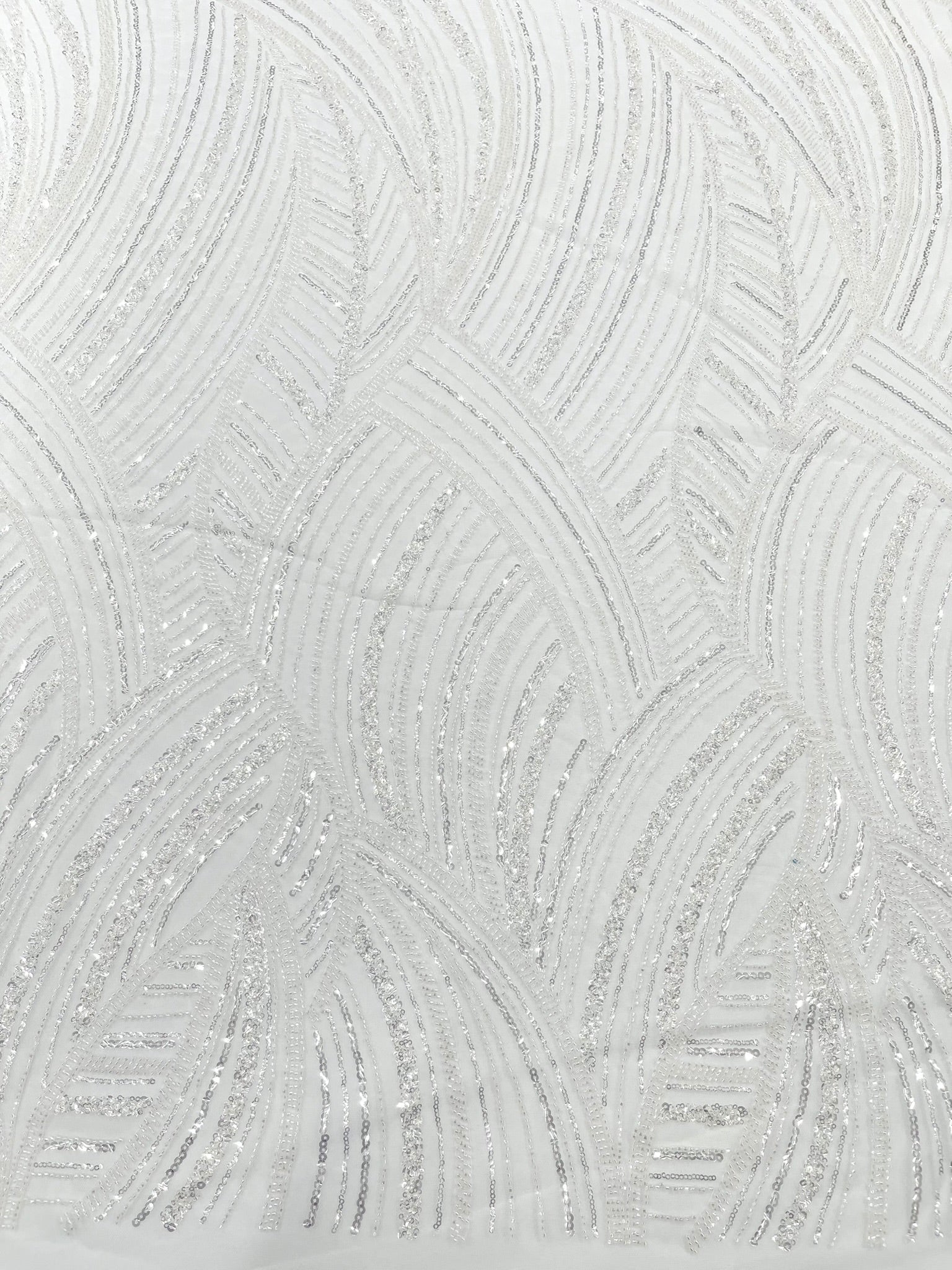 Luxury Feather Damask Beaded Lace Fabric| Prom| Wedding| By The Yard. - New Creations Fabric & Foam Inc