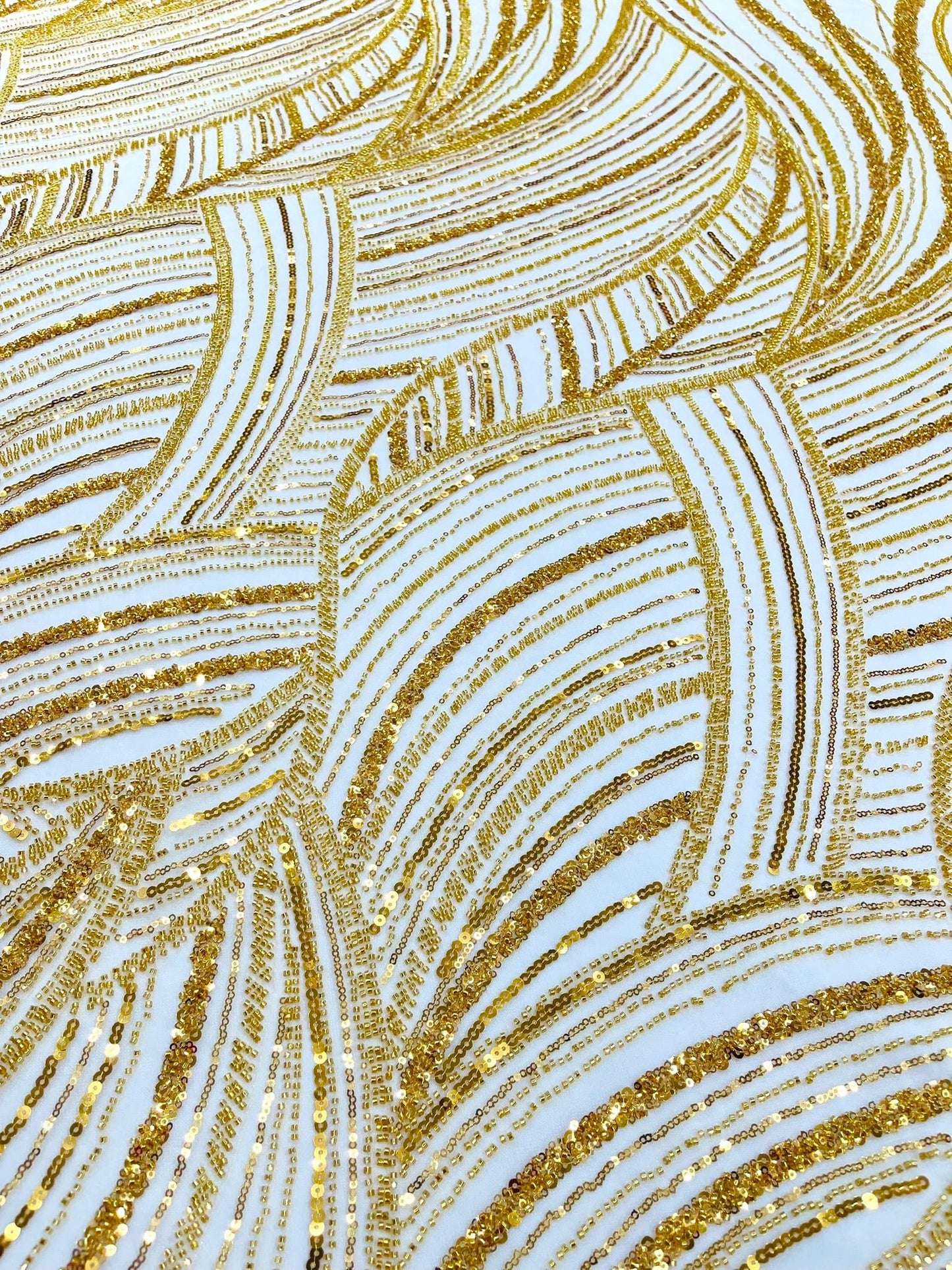 Luxury Feather Damask Beaded Lace Fabric| Prom| Wedding| By The Yard. - New Creations Fabric & Foam Inc