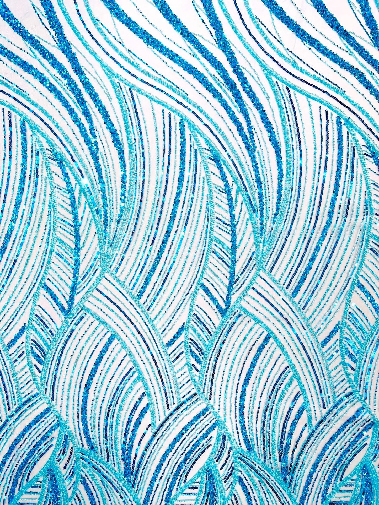 Luxury Feather Damask Beaded Lace Fabric| Prom| Wedding| By The Yard. - New Creations Fabric & Foam Inc