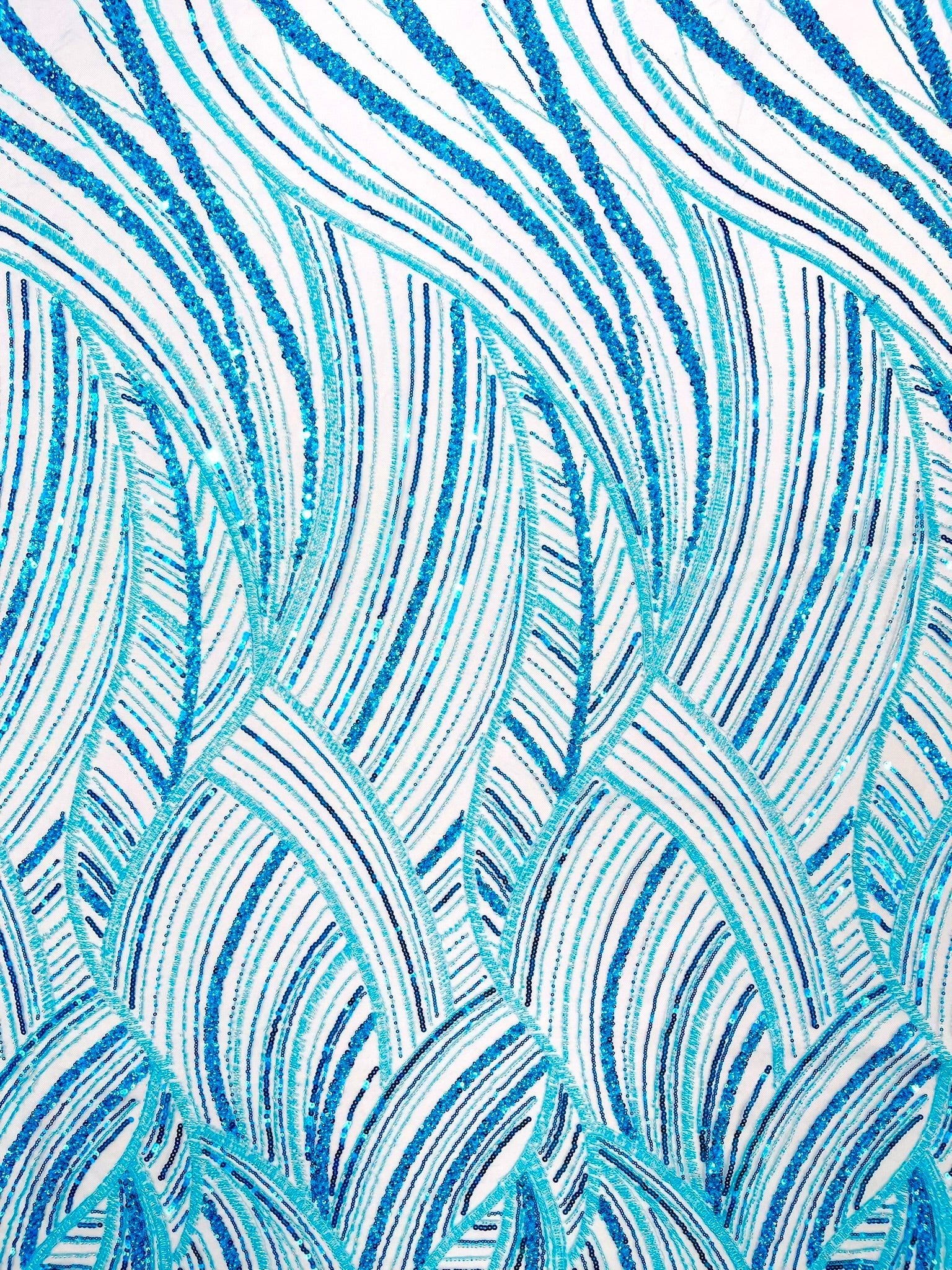 Luxury Feather Damask Beaded Lace Fabric| Prom| Wedding| By The Yard. - New Creations Fabric & Foam Inc