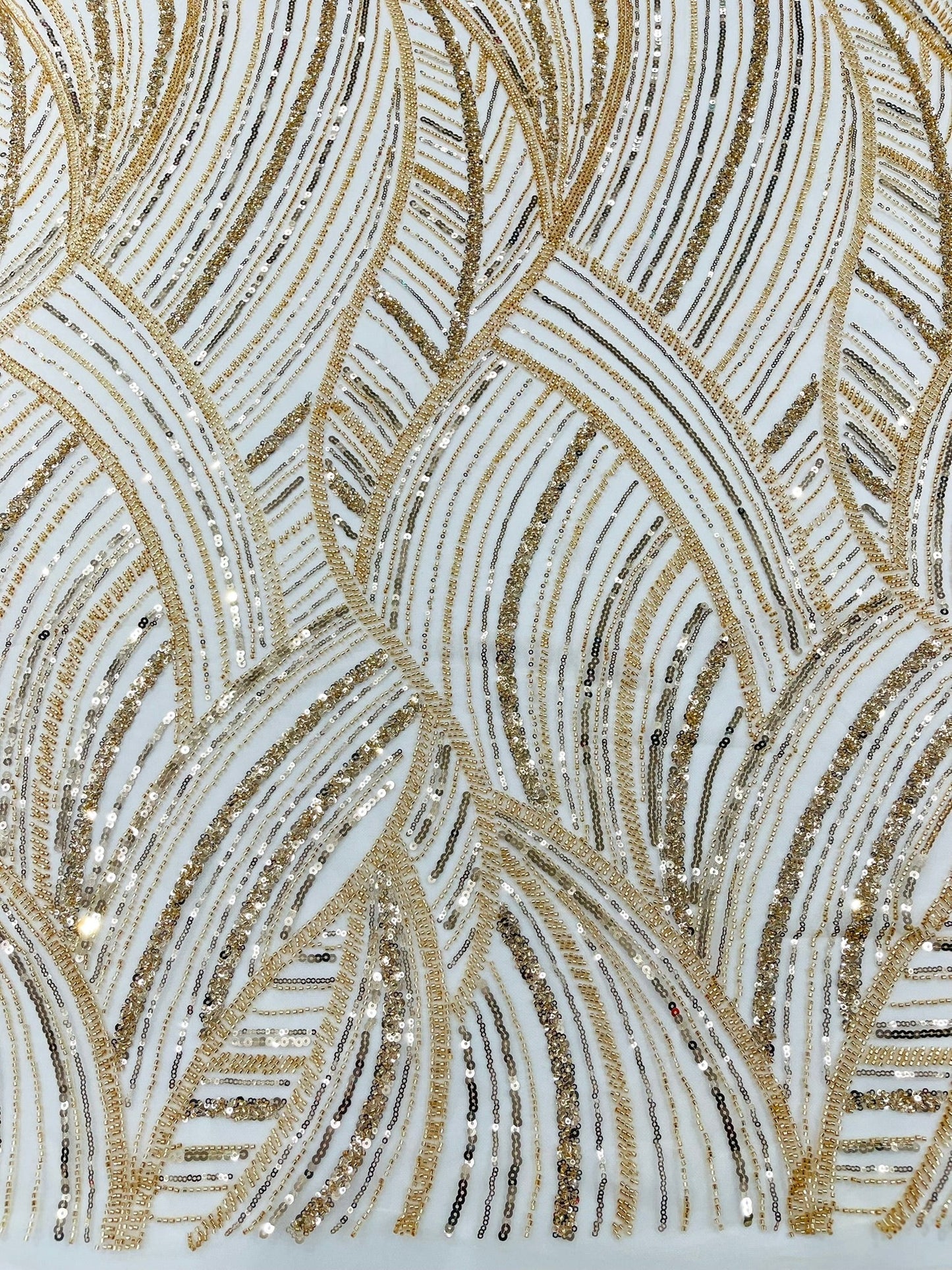 Luxury Feather Damask Beaded Lace Fabric| Prom| Wedding| By The Yard. - New Creations Fabric & Foam Inc