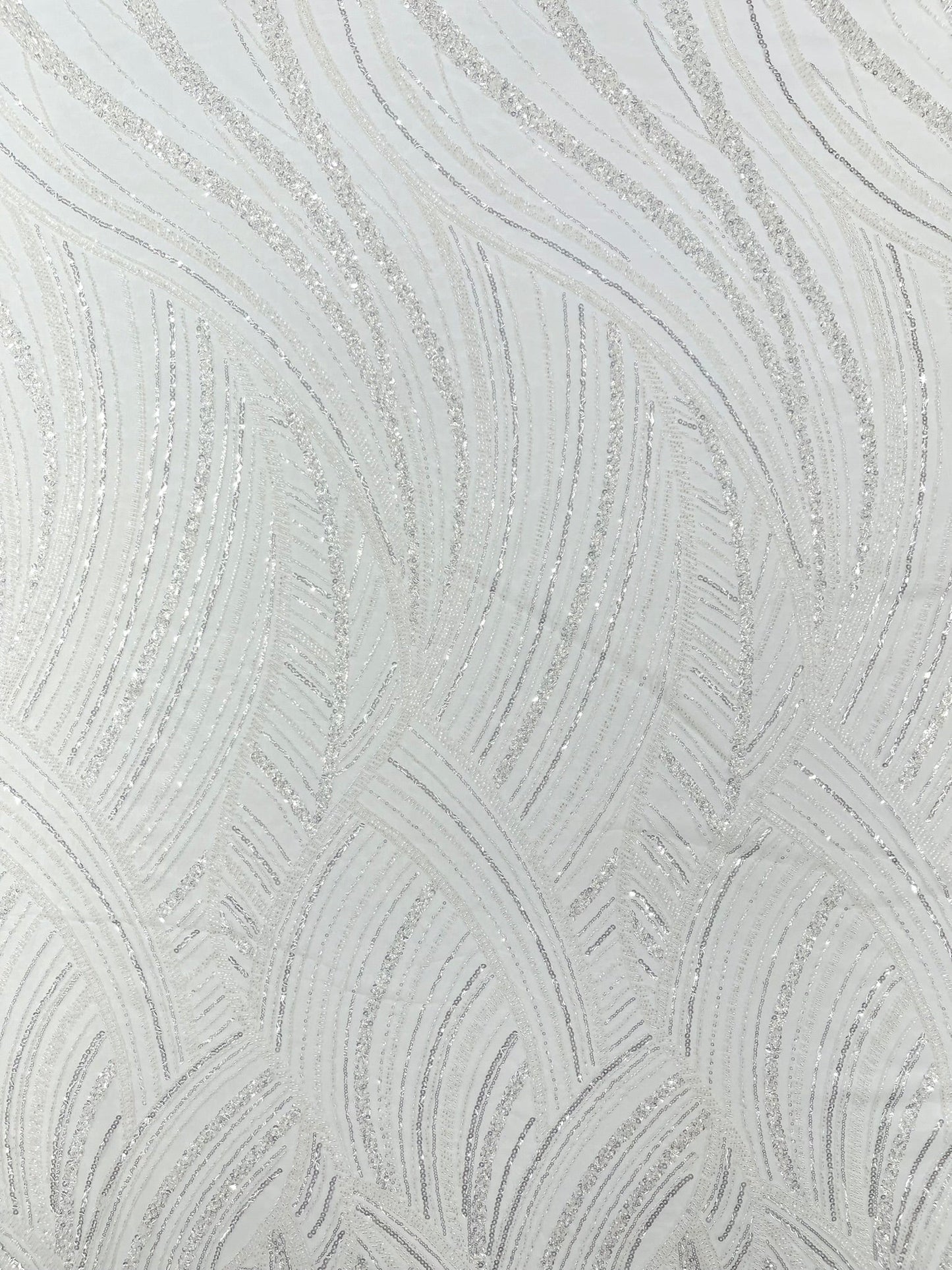 Luxury Feather Damask Beaded Lace Fabric| Prom| Wedding| By The Yard. - New Creations Fabric & Foam Inc