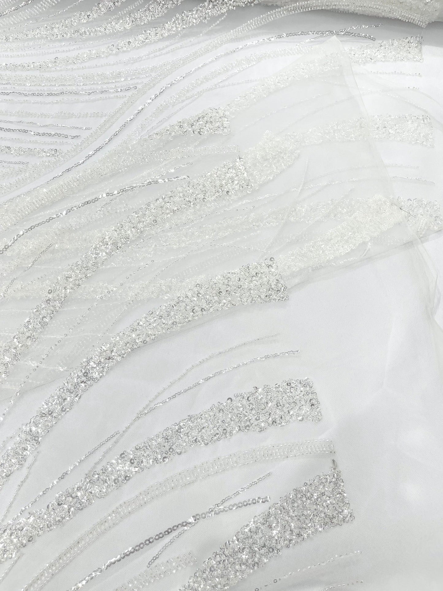 Luxury Feather Damask Beaded Lace Fabric| Prom| Wedding| By The Yard. - New Creations Fabric & Foam Inc