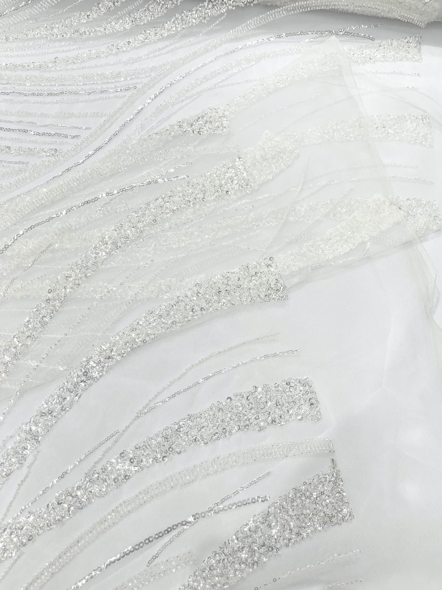 Luxury Feather Damask Beaded Lace Fabric| Prom| Wedding| By The Yard. - New Creations Fabric & Foam Inc