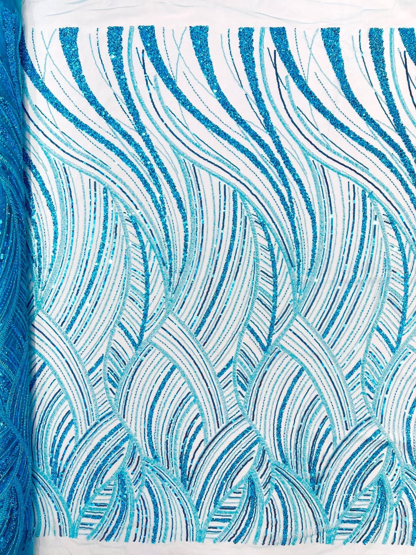 Luxury Feather Damask Beaded Lace Fabric| Prom| Wedding| By The Yard. - New Creations Fabric & Foam Inc