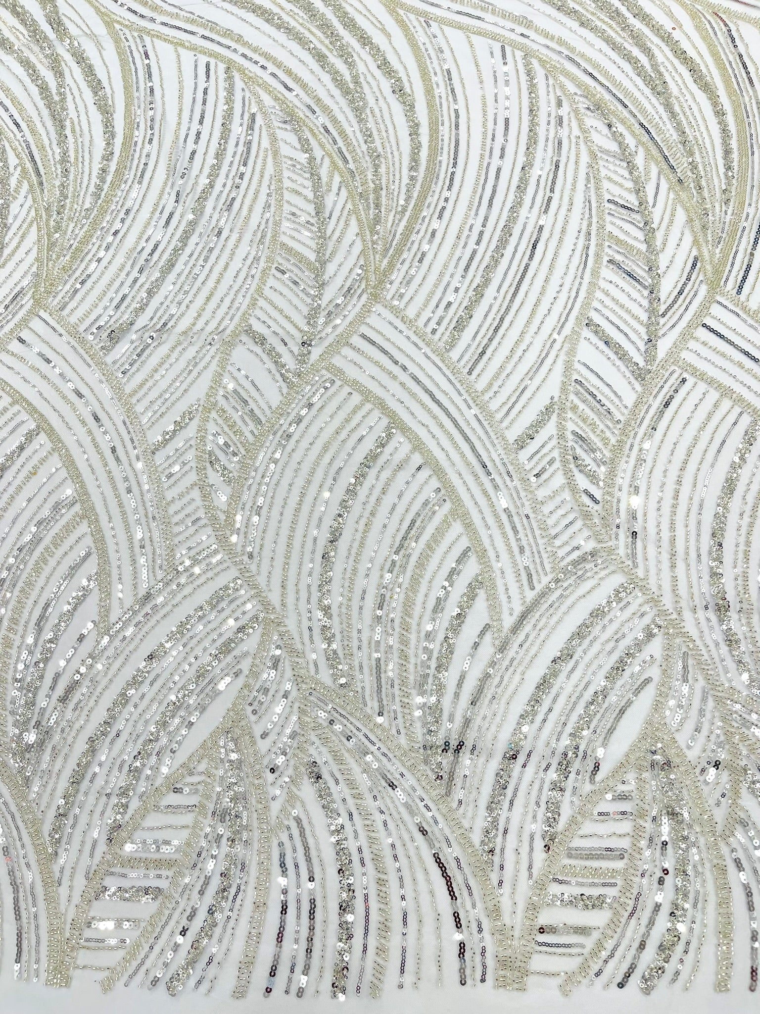 Luxury Feather Damask Beaded Lace Fabric| Prom| Wedding| By The Yard. - New Creations Fabric & Foam Inc