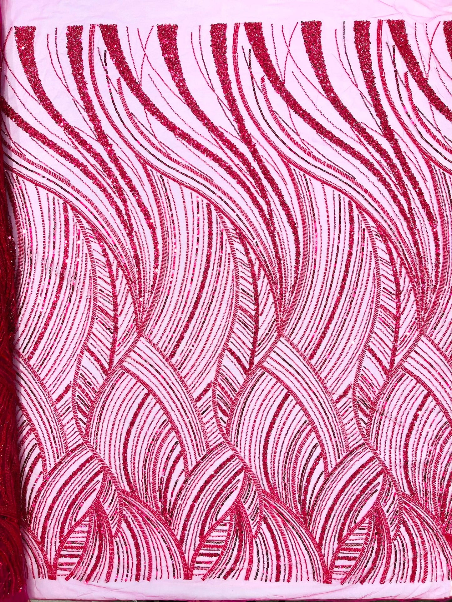 Luxury Feather Damask Beaded Lace Fabric| Prom| Wedding| By The Yard. - New Creations Fabric & Foam Inc